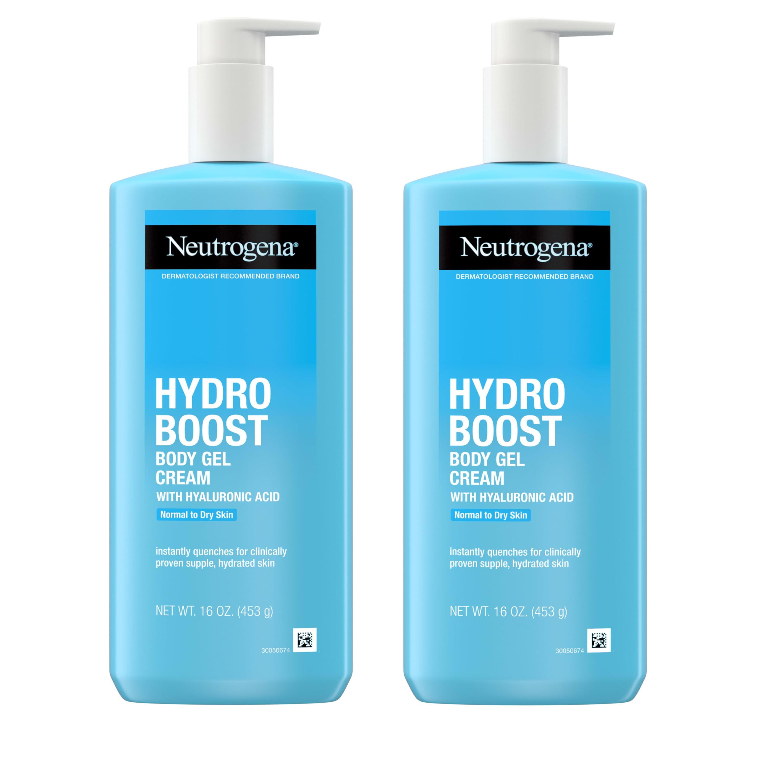 Neutrogena Hydro Boost bottle front highlighting hydrating gel-cream for dry skin.