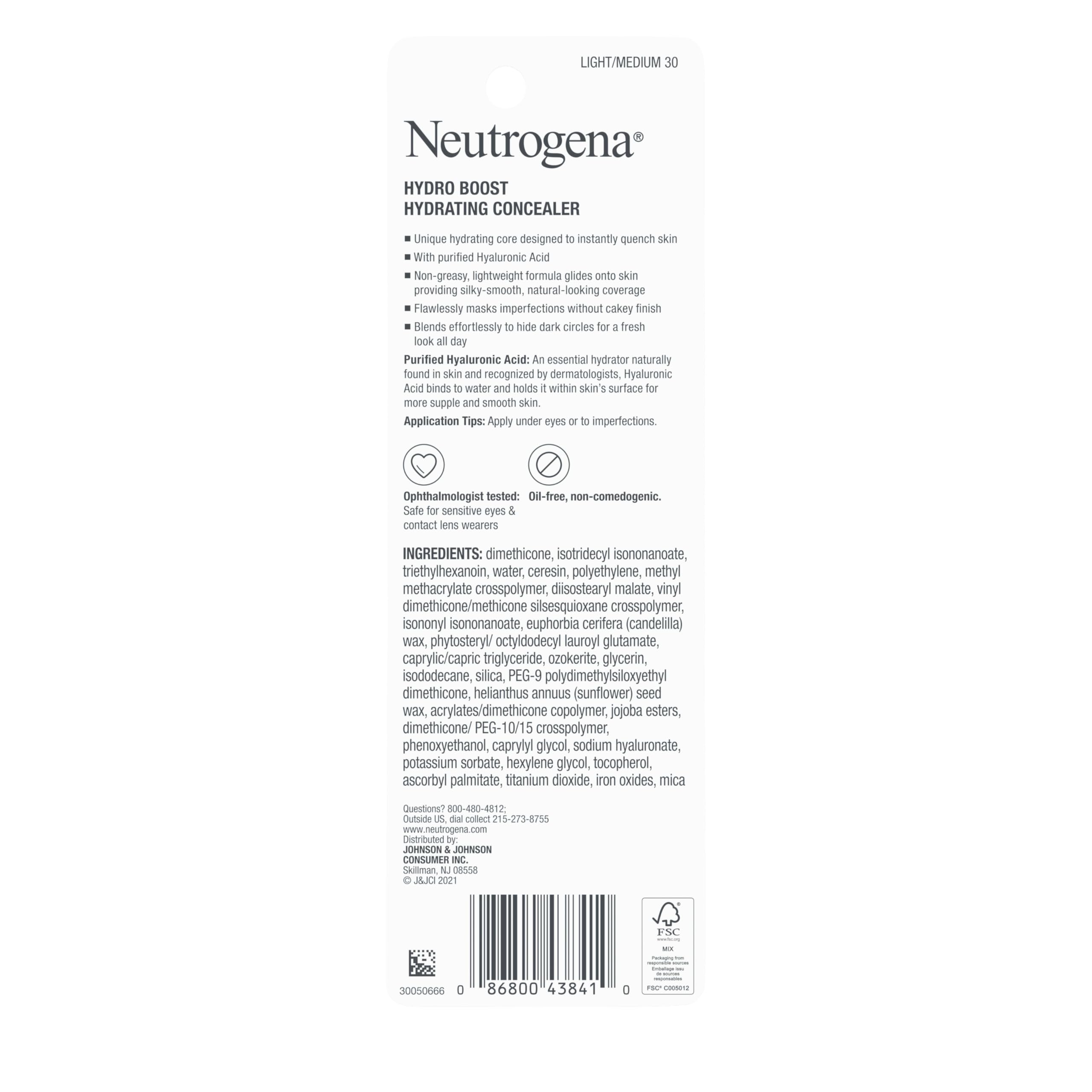 Neutrogena Hydro Boost Concealer Stick ophthalmologist-tested, safe for sensitive eyes.