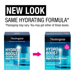 Neutrogena Hydro Boost Night Pressed Serum image focusing on hyaluronic acid for hydration.