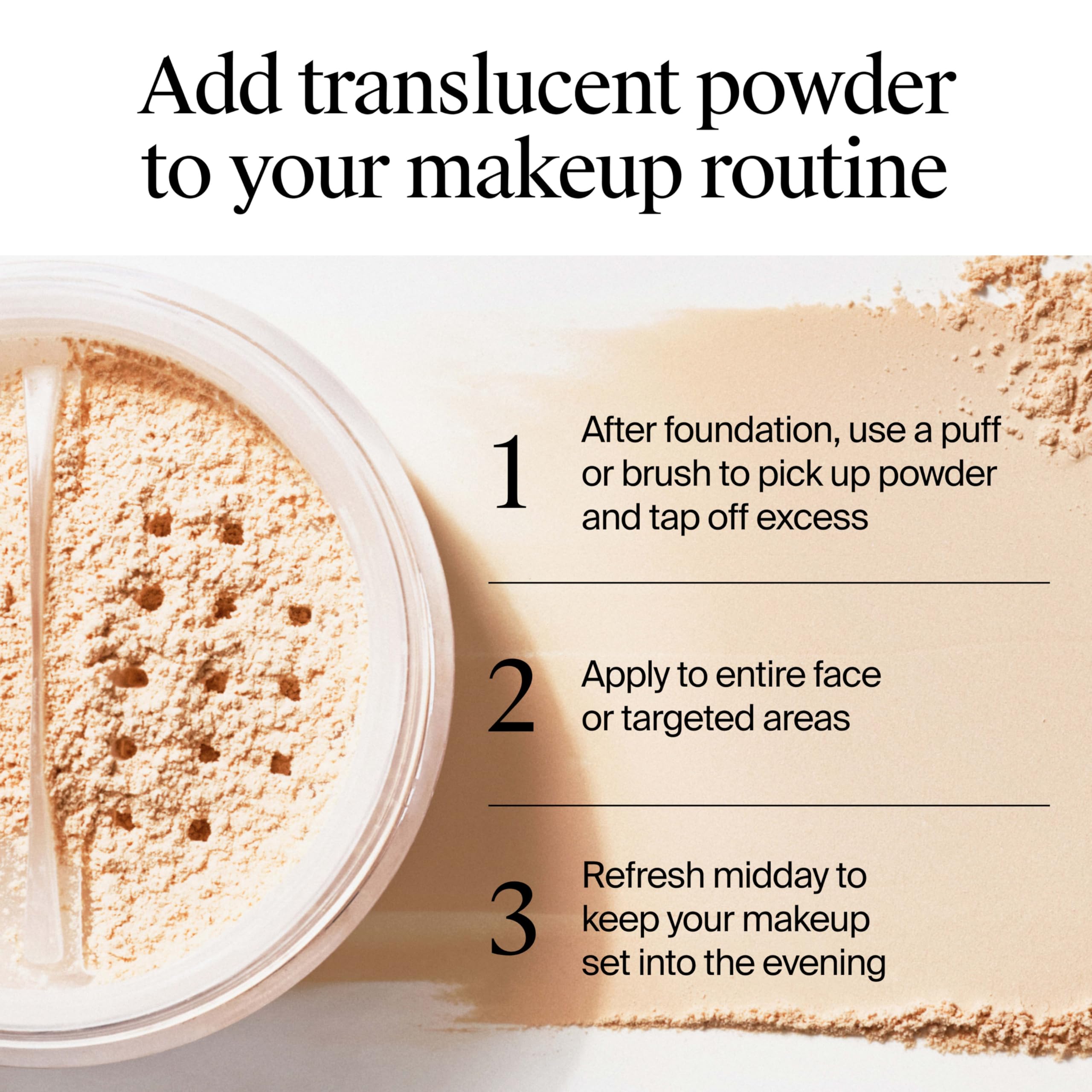 Neutrogena Hydro Boost powder pores-blurring closeup illustrates even, matte finish.