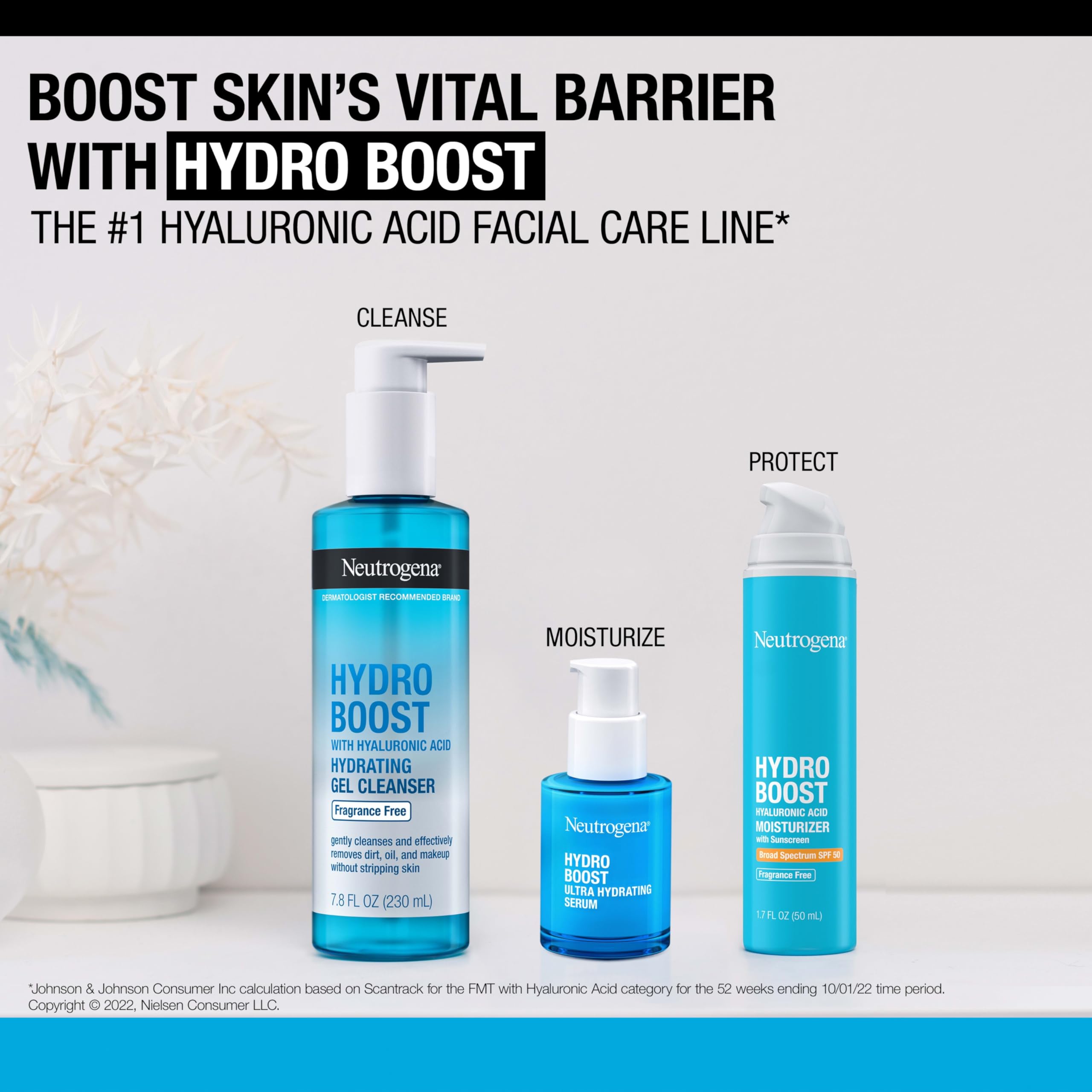 Neutrogena Hydro Boost 72-hour hydration claim on packaging implies lasting moisture.