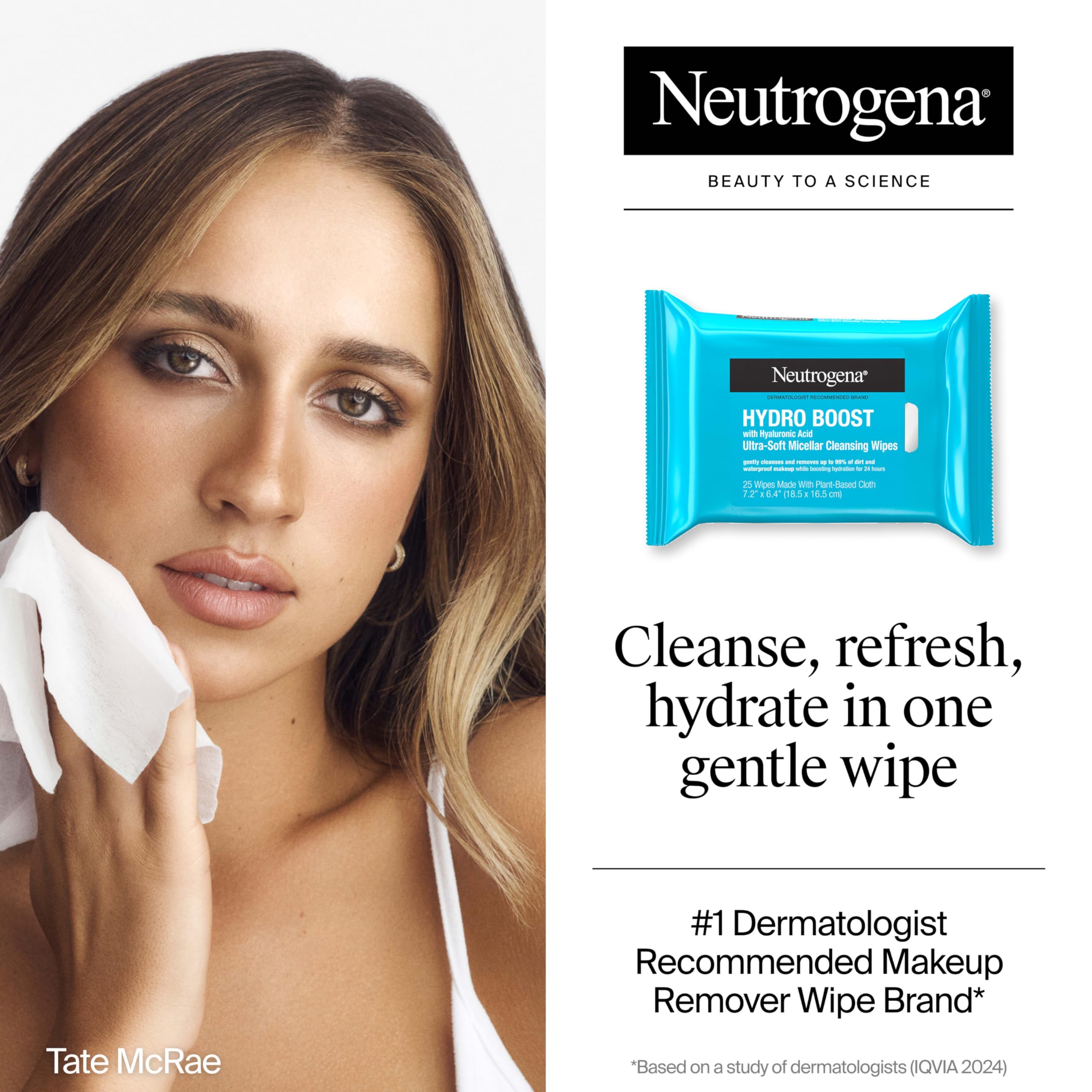 Neutrogena Hydro Boost wipes closeup cloth highlights ultra-soft texture for gentle removal