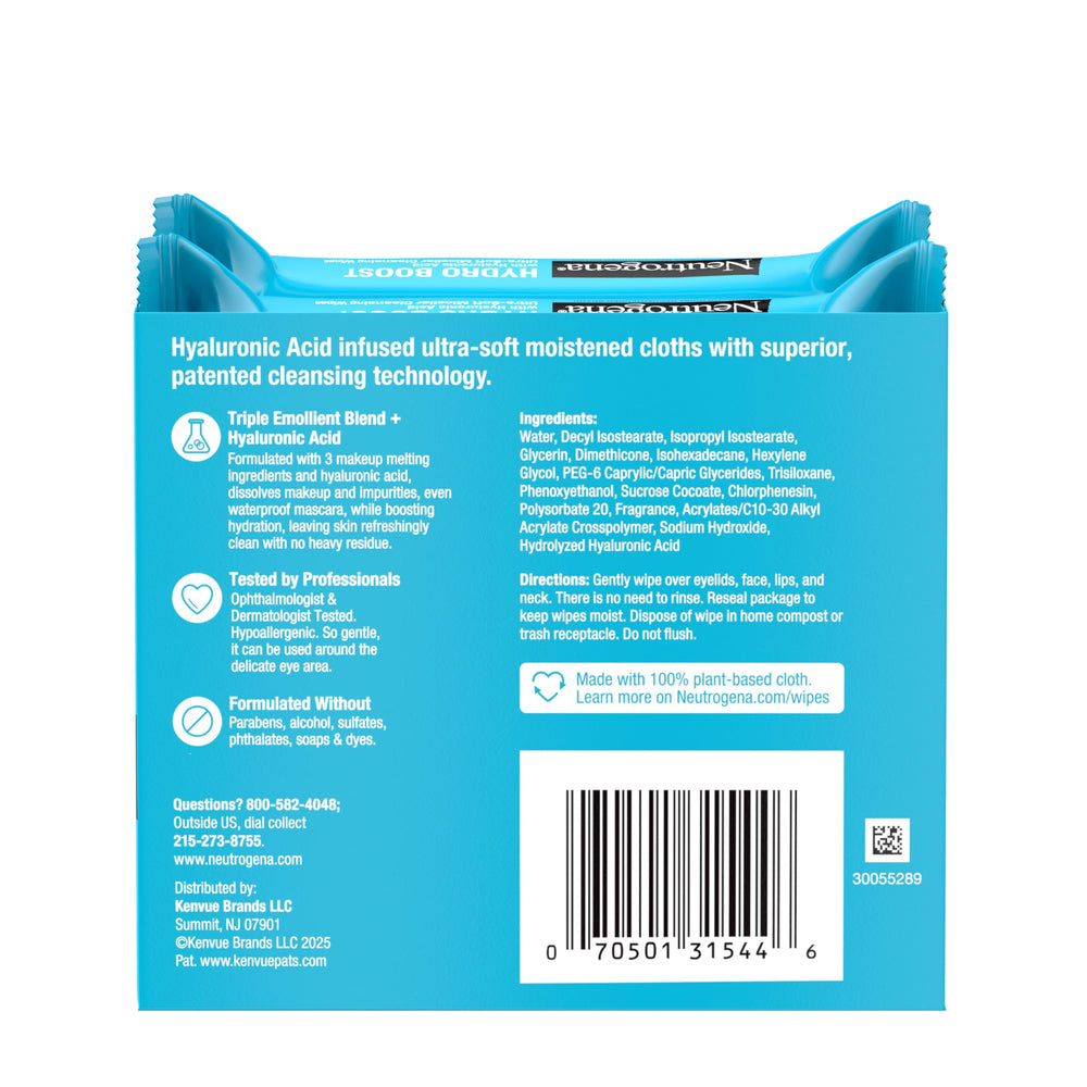 Neutrogena Hydro Boost wipes dermatologist-tested for sensitive skin safety