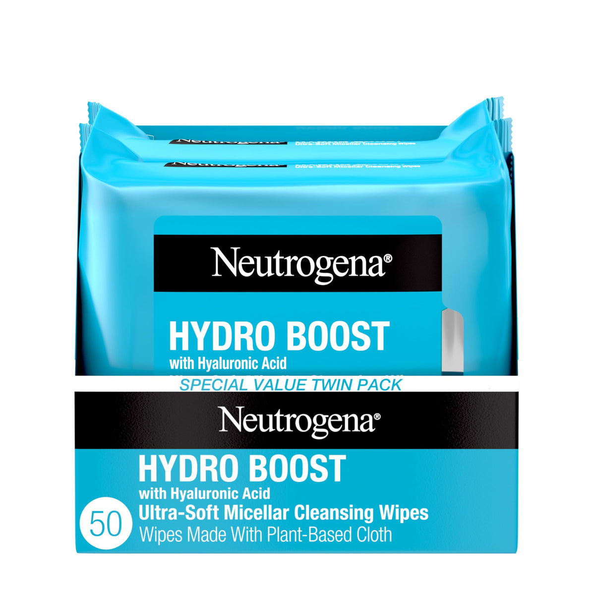 Neutrogena Hydro Boost wipes pack shows dual-pack convenience for on-the-go cleansing