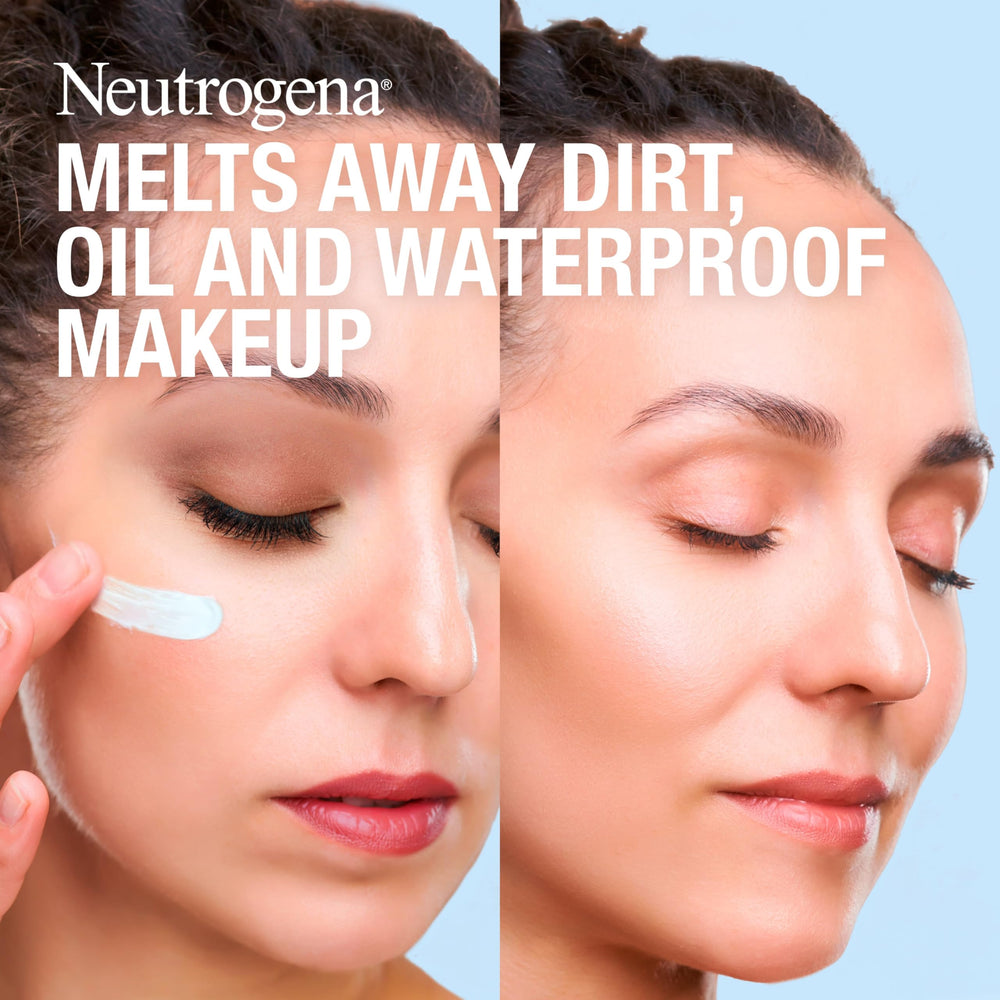 Neutrogena makeup melting cleansing balm on hand demonstrates gentle makeup removal.