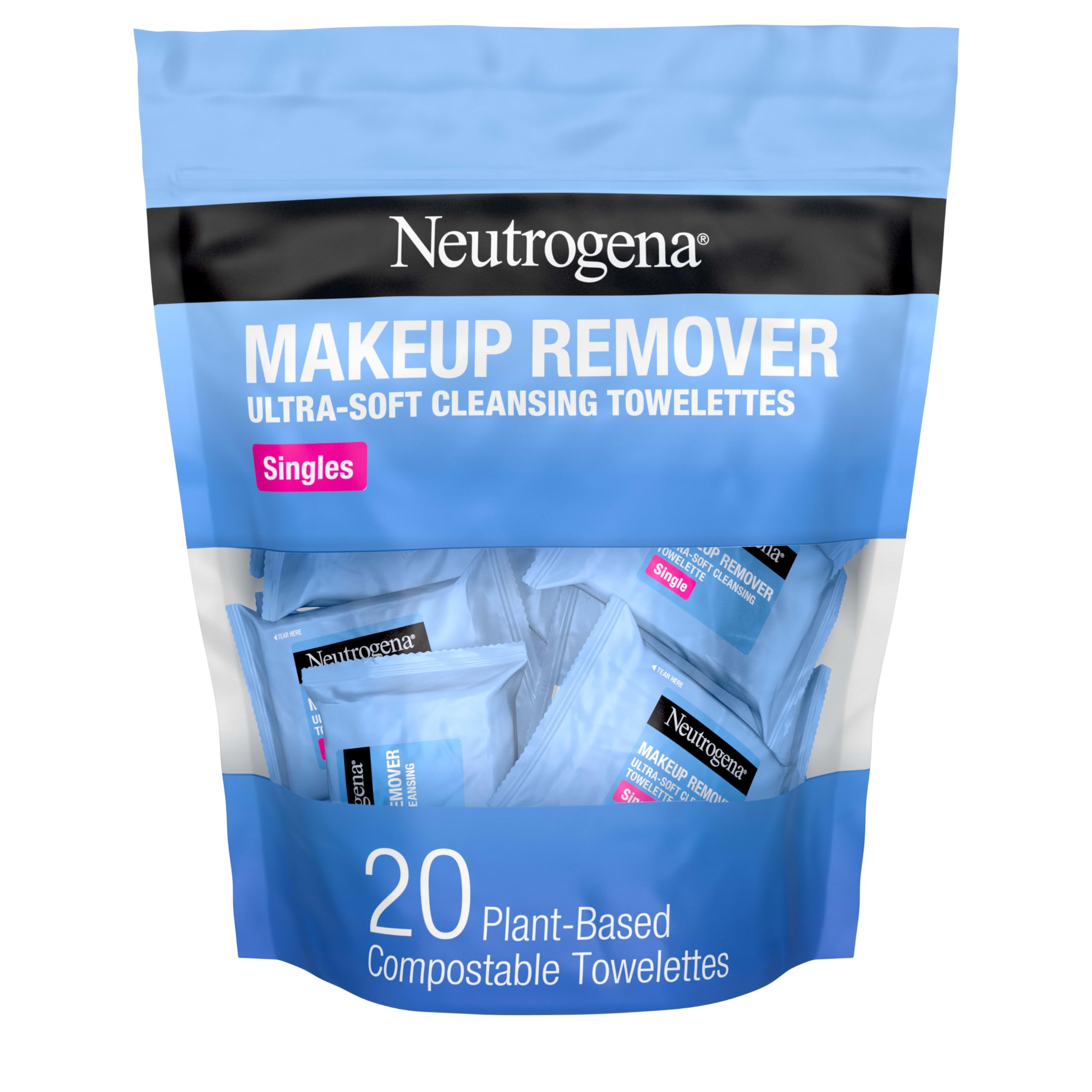 Neutrogena makeup remover wipes pack 20 for quick, portable cleansing.