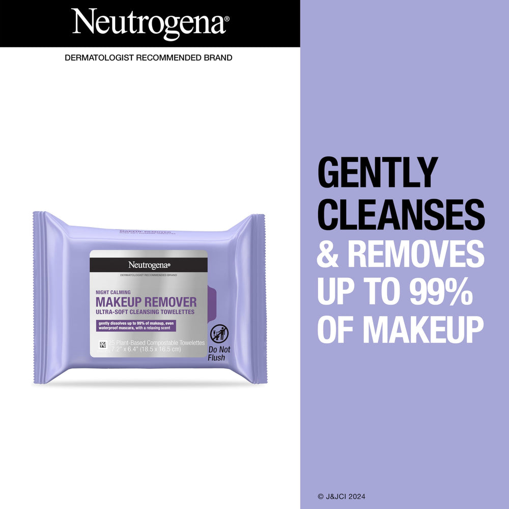 Neutrogena Night Calming cleansing wipes close-up showing soft fibers for gentle cleansing