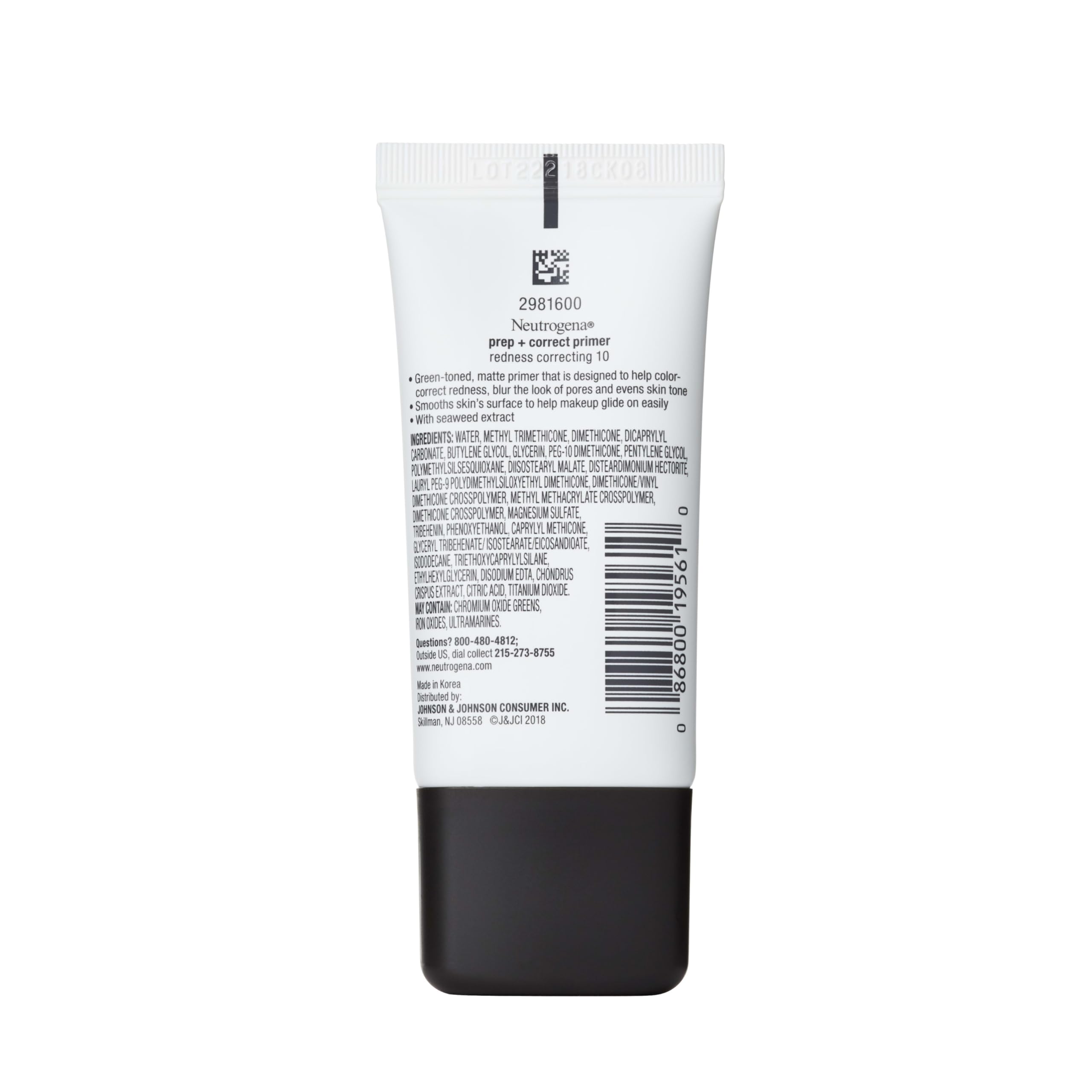 Packaging close-up of Neutrogena Prep + Correct Primer 1 oz bottle