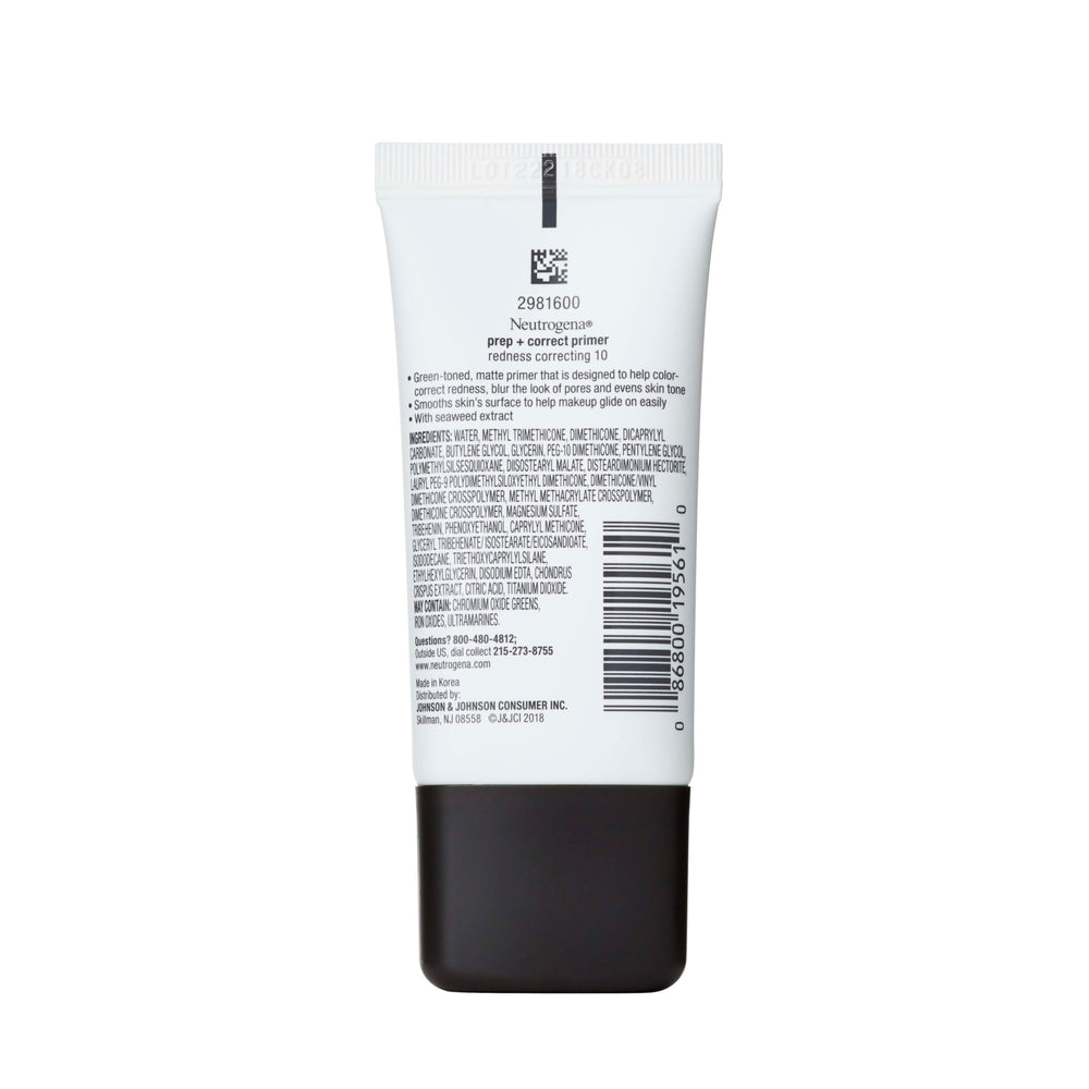 Packaging close-up of Neutrogena Prep + Correct Primer 1 oz bottle