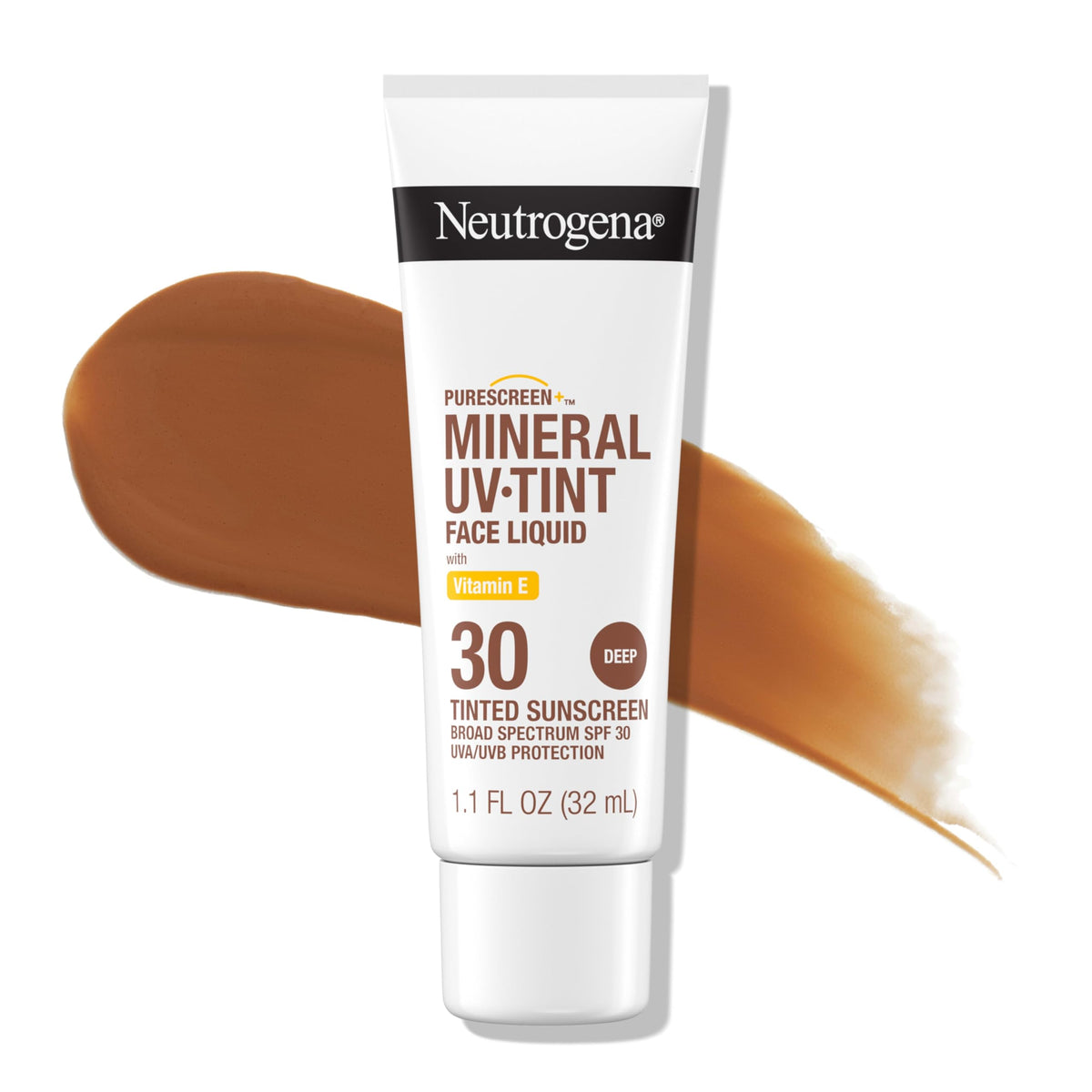 Neutrogena Purescreen+ tinted sunscreen deep swatch blends naturally with skin tone.
