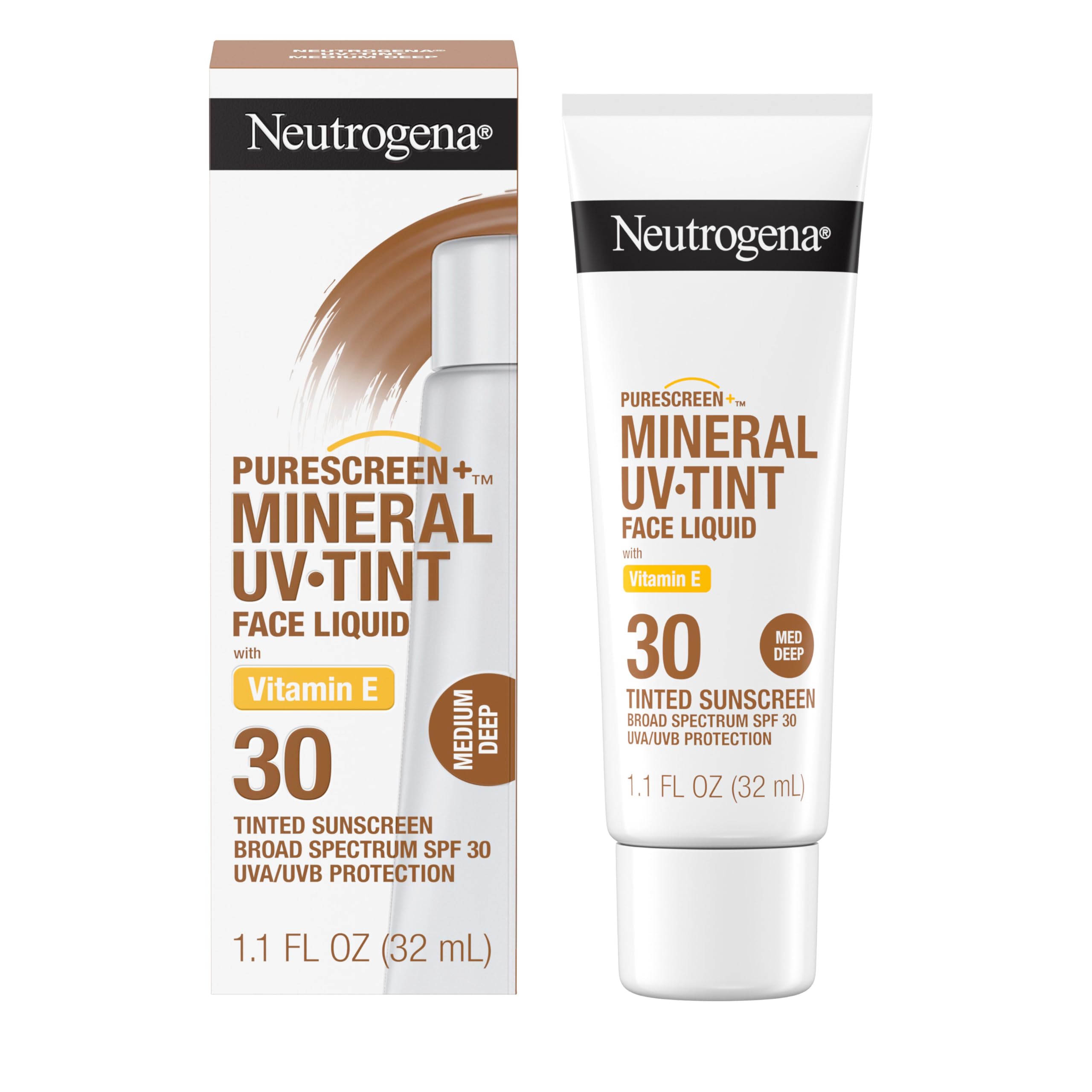 Neutrogena Purescreen+ tinted sunscreen face closeup demonstrates natural shade blend for daily wear.