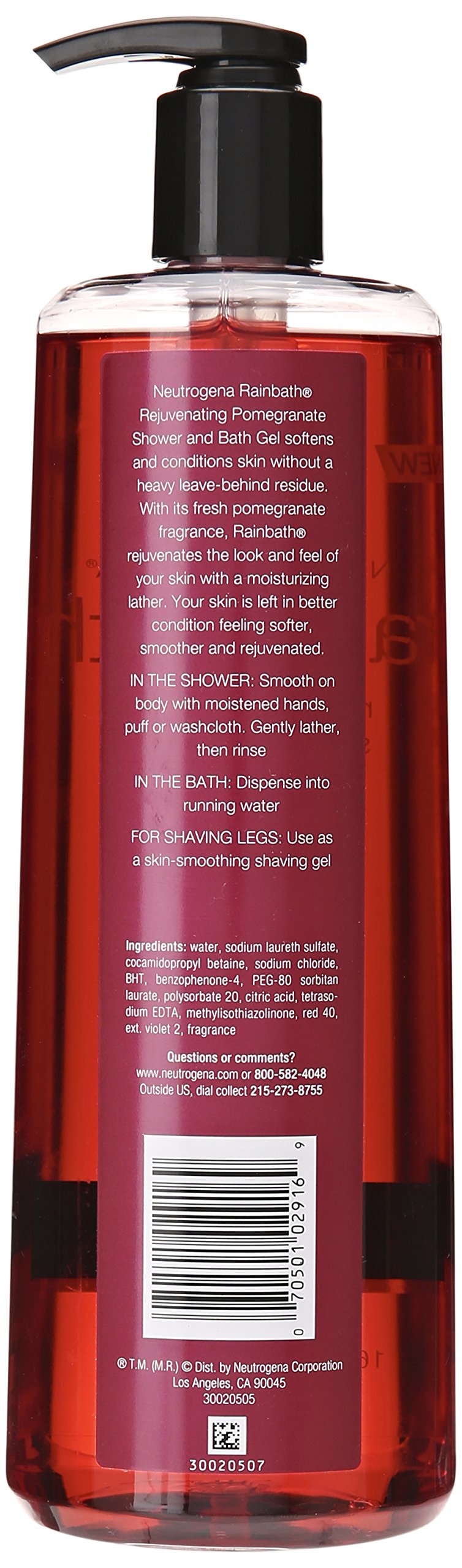Neutrogena Rainbath Pomegranate bottle highlights bright, conditioning cleanse.