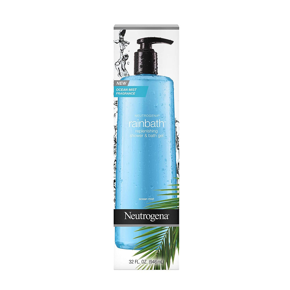 Neutrogena Rainbath shower scene suggests easy dual-use for cleansing and shaving.