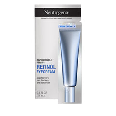 Neutrogena Rapid Wrinkle Repair eye cream tube applied for under-eye hydration.
