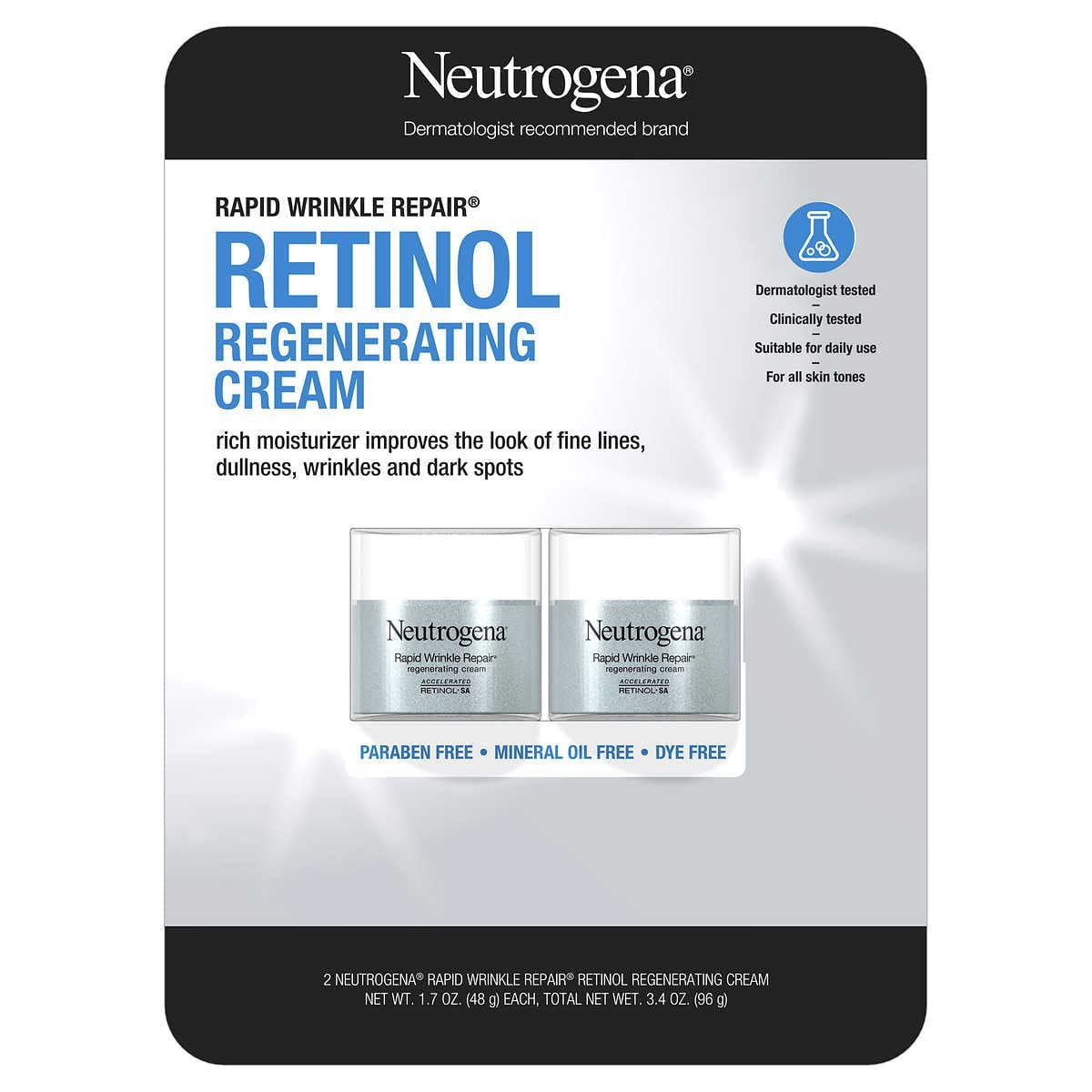 Neutrogena Rapid Wrinkle Repair jar close-up highlighting retinol anti-aging formula.
