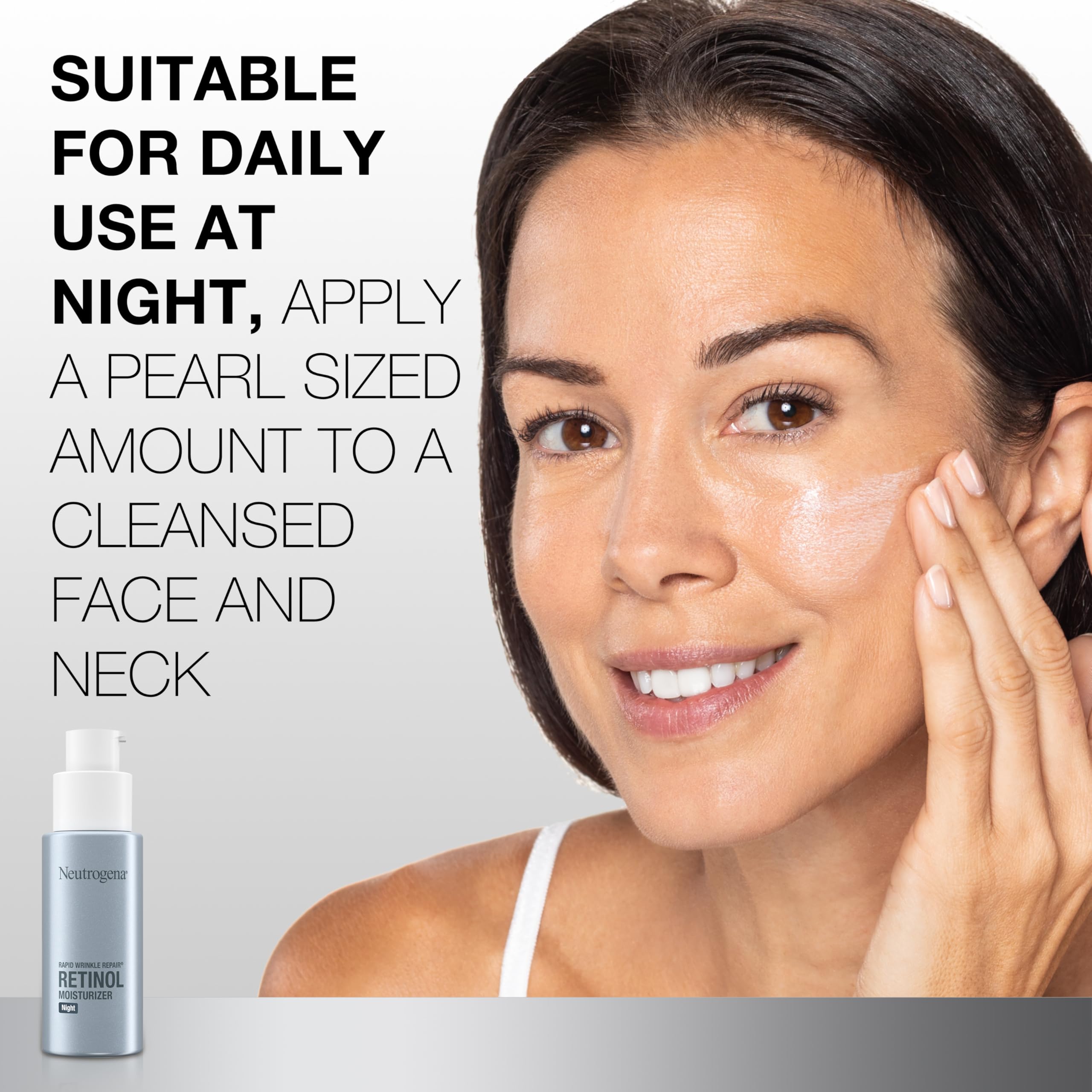 Hands applying Neutrogena Rapid Wrinkle Repair night-cream for nightly routine