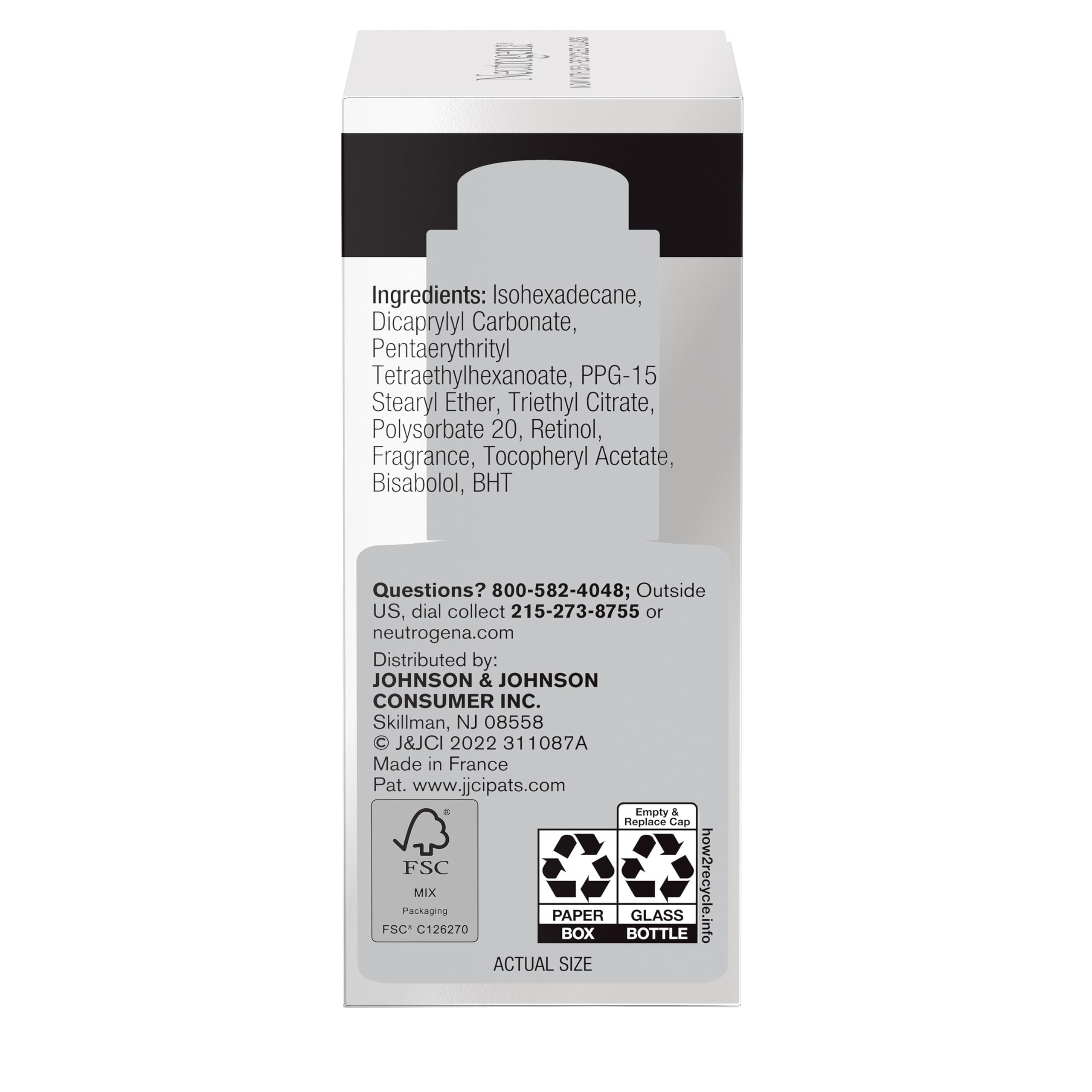 Neutrogena Rapid Wrinkle Repair Oil bottle label with retinol information.