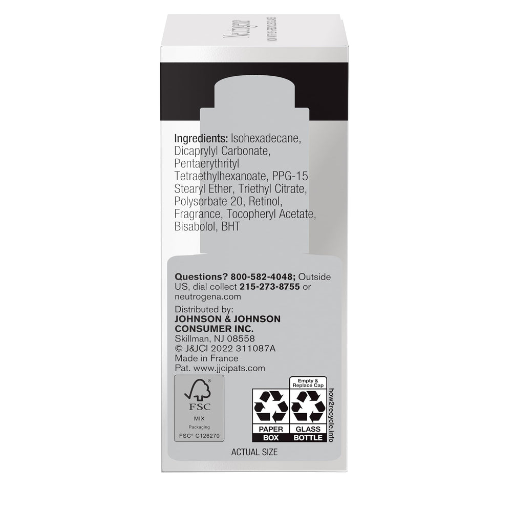 Neutrogena Rapid Wrinkle Repair Oil bottle label with retinol information.