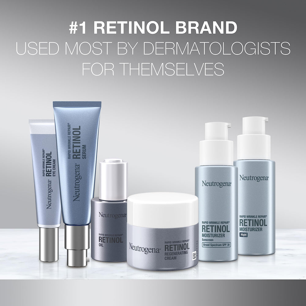 Neutrogena Rapid Wrinkle Repair Oil in a night routine setup for renewed-looking skin.