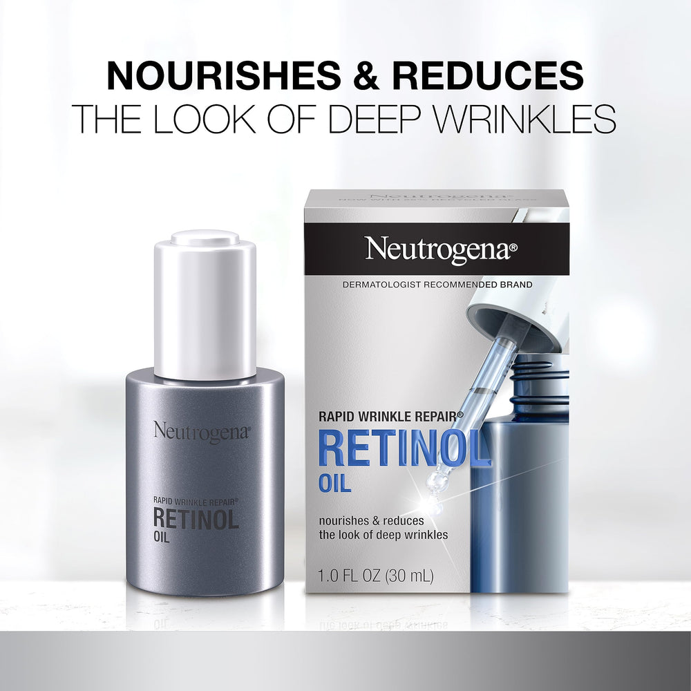 Neutrogena Rapid Wrinkle Repair Oil applied to skin for smooth, nourished feeling.