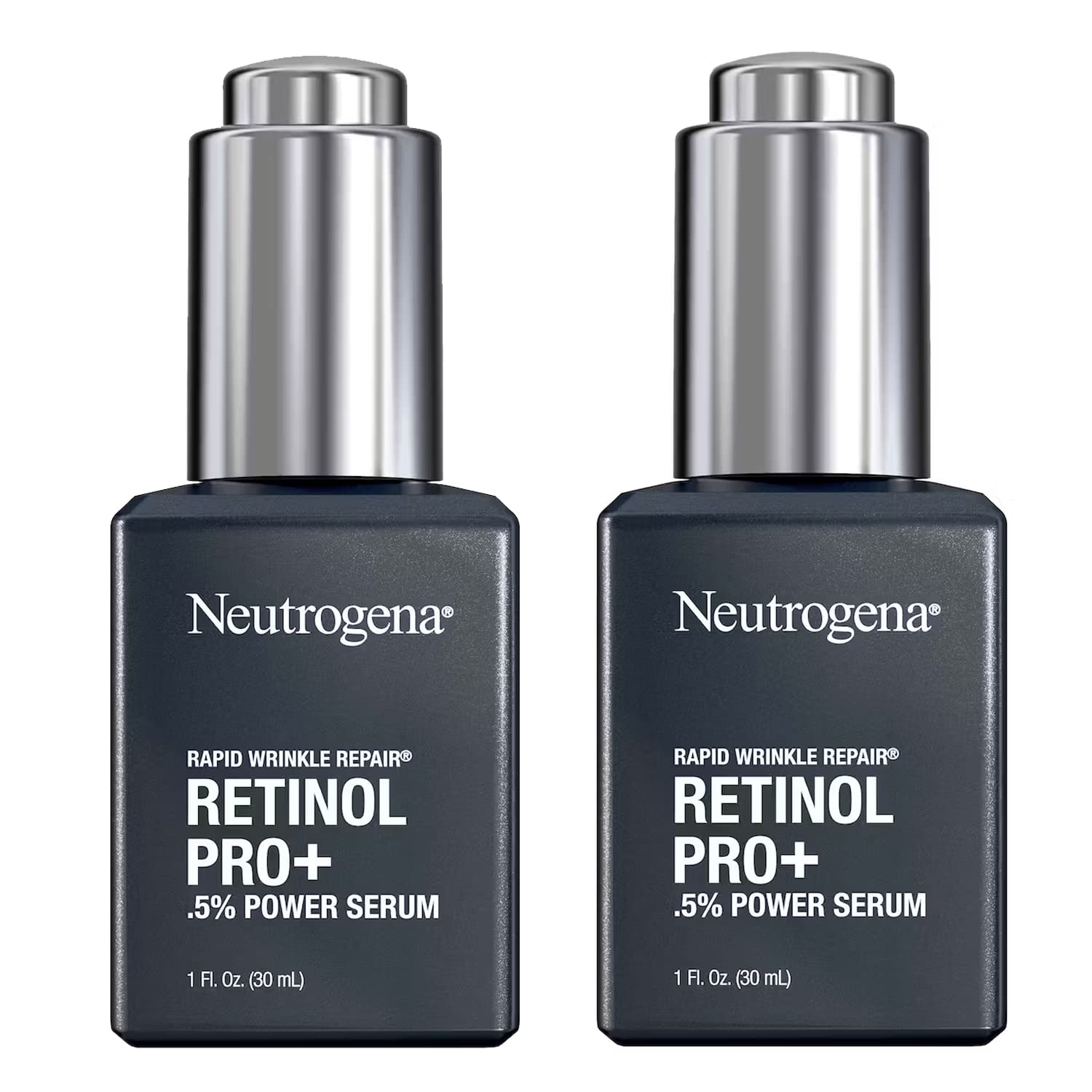 Neutrogena Rapid Wrinkle Repair serum bottle shows retinol power to help reduce fine lines.