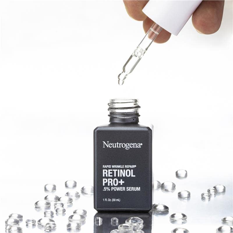 Neutrogena Rapid Wrinkle Repair serum close-up label highlighting 0.5 percent retinol.