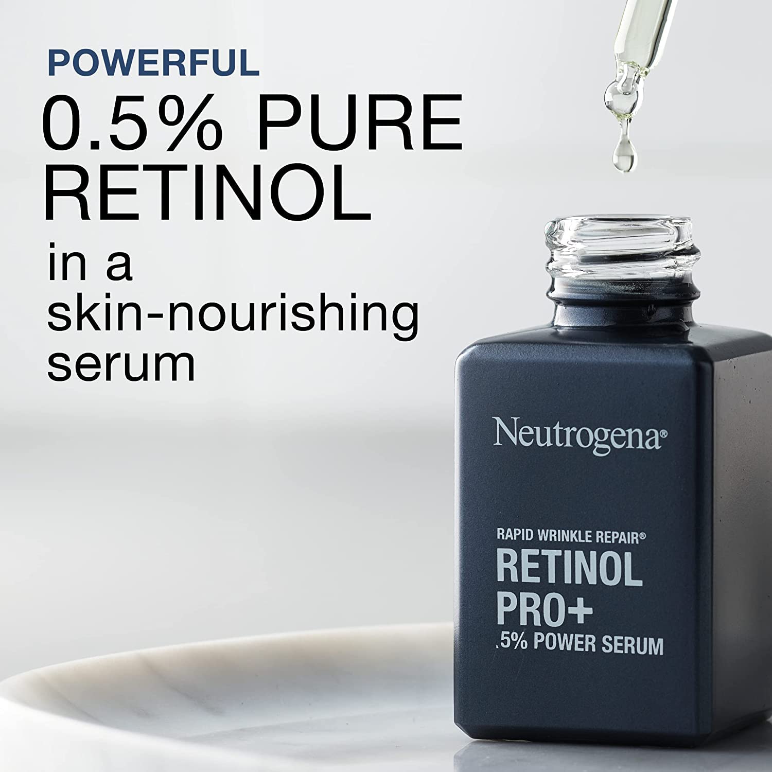 Neutrogena Rapid Wrinkle Repair serum dispense emphasizing precise nightly application.
