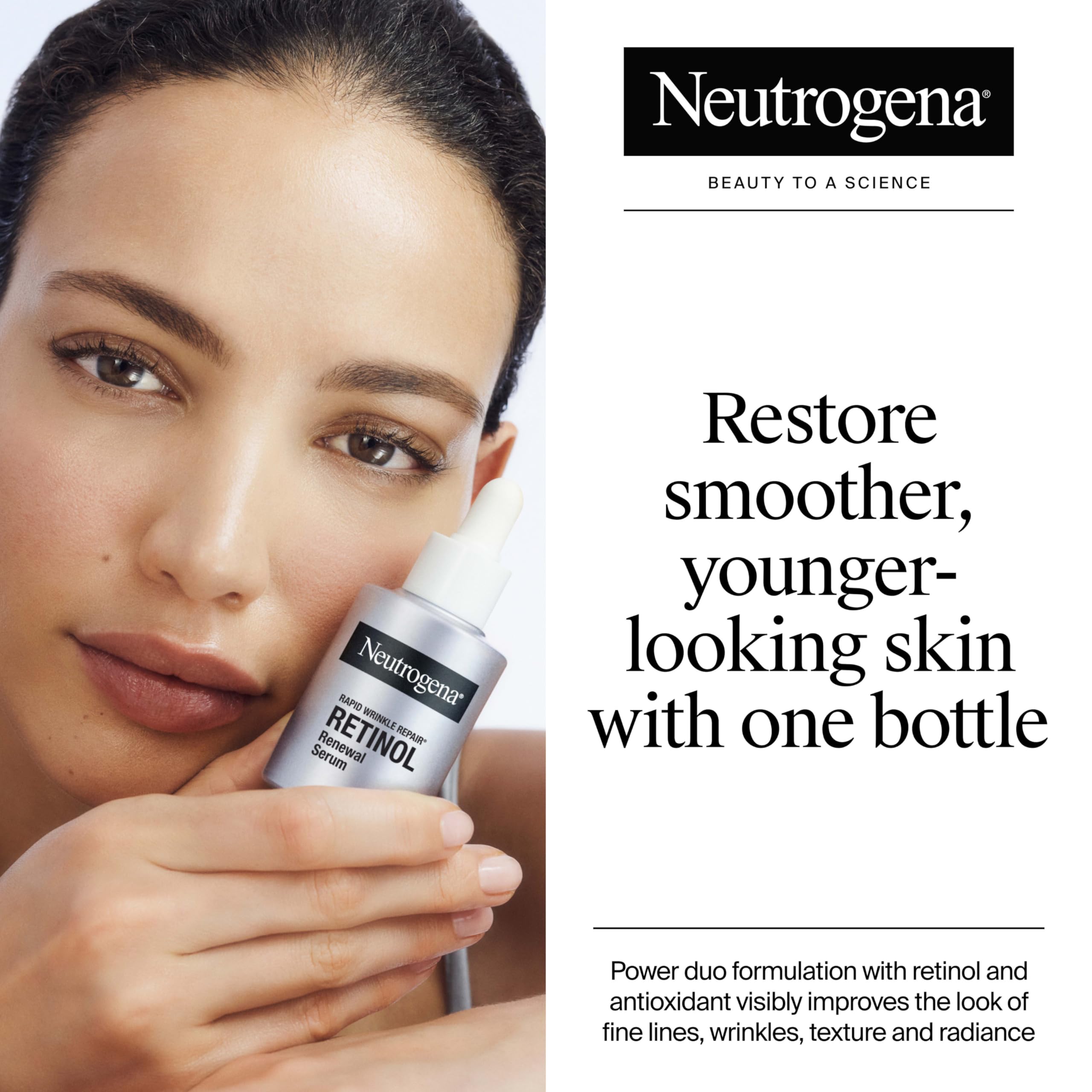 Neutrogena Rapid Wrinkle Repair serum dropper close-up highlighting retinol benefits.