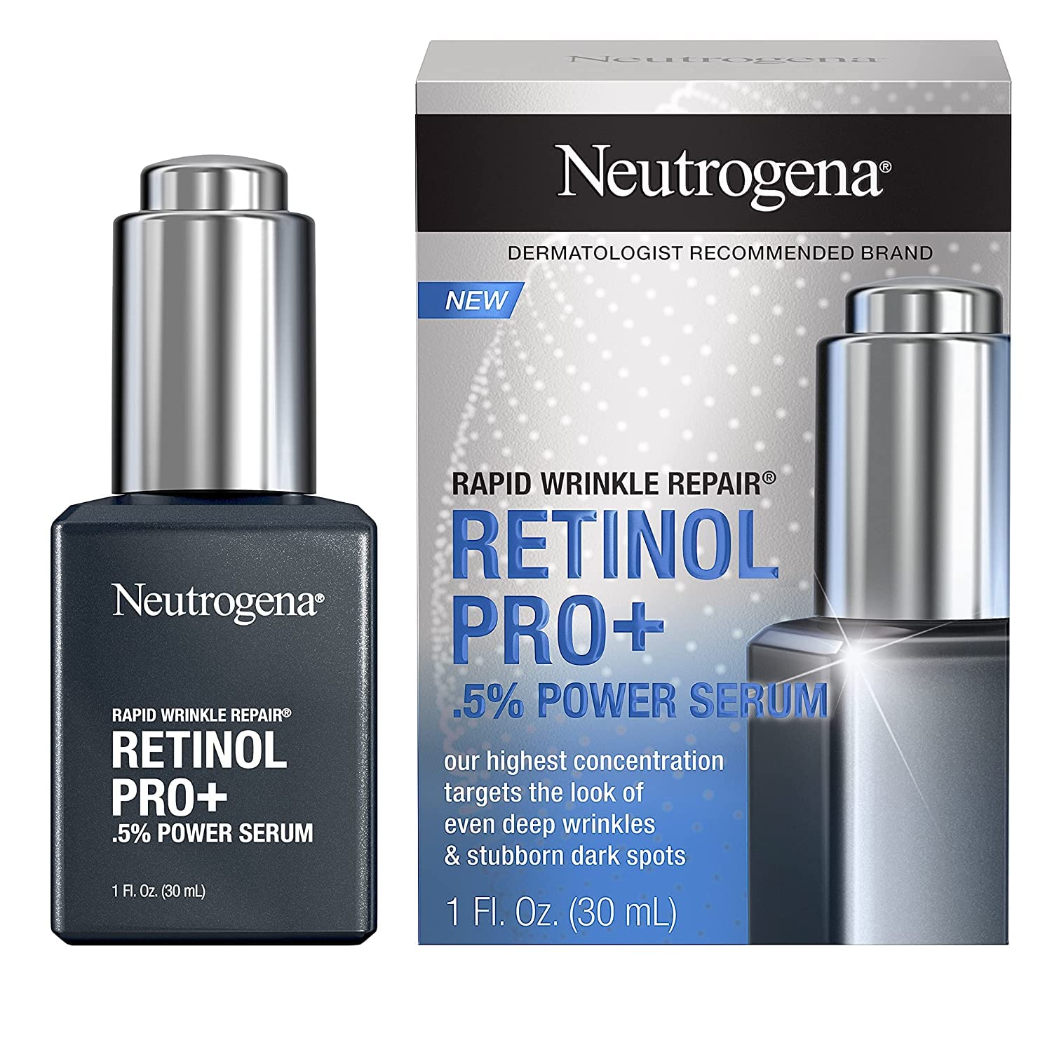Neutrogena Rapid Wrinkle Repair serum in-use during nightly skincare ritual on clean skin.