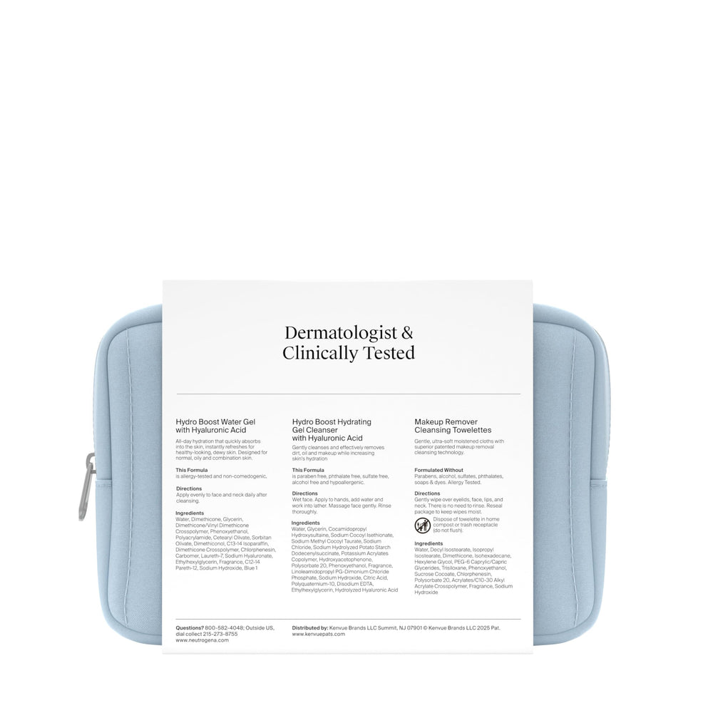 Neutrogena Refresh & Hydrate travel-size set flatlay; grab-and-go skincare for daily routines.