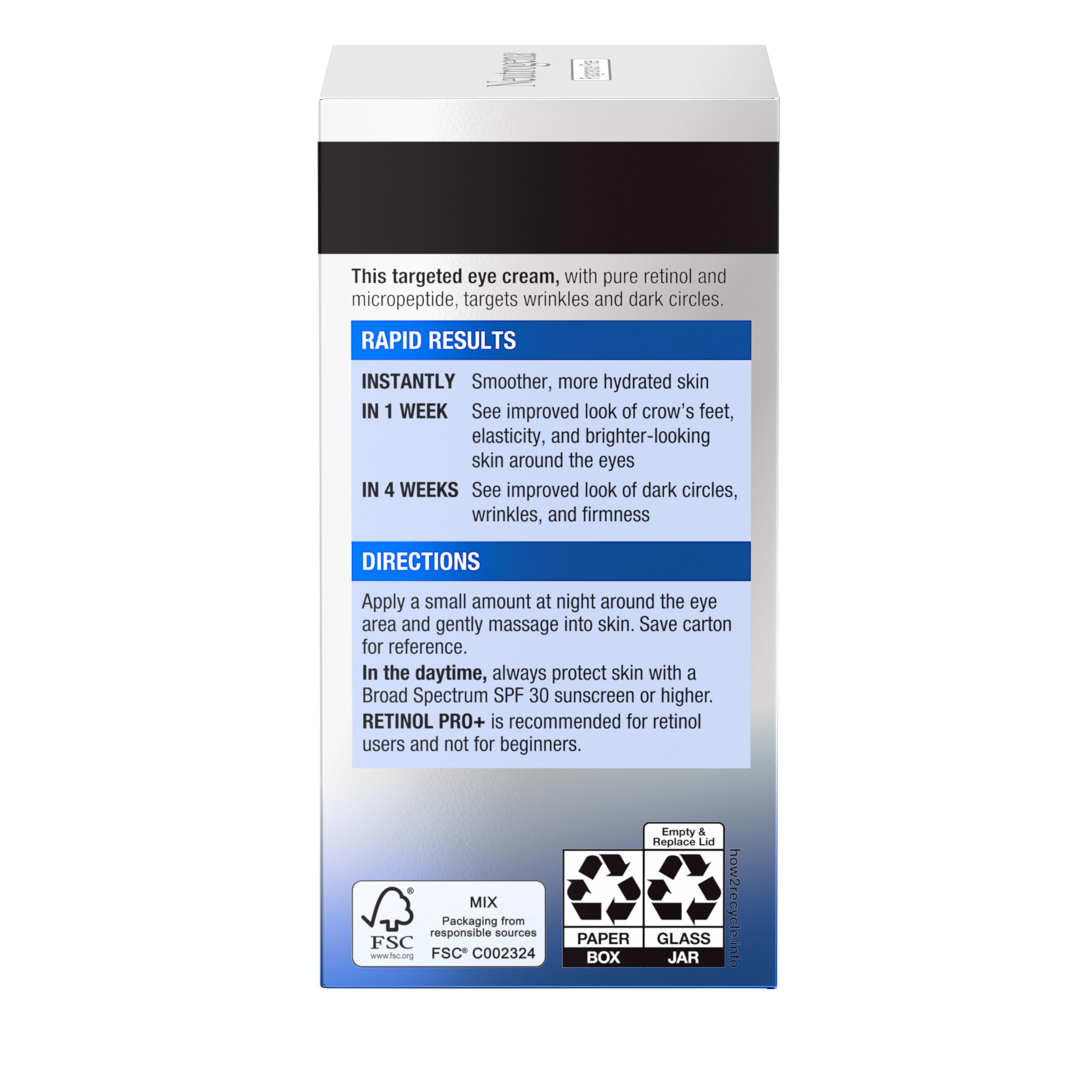 Neutrogena eye cream hypoallergenic packaging reflects skin-friendly formula.