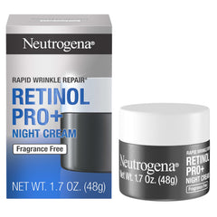 Neutrogena Retinol Pro+ Night Cream jar closeup highlighting softer, smoother skin.