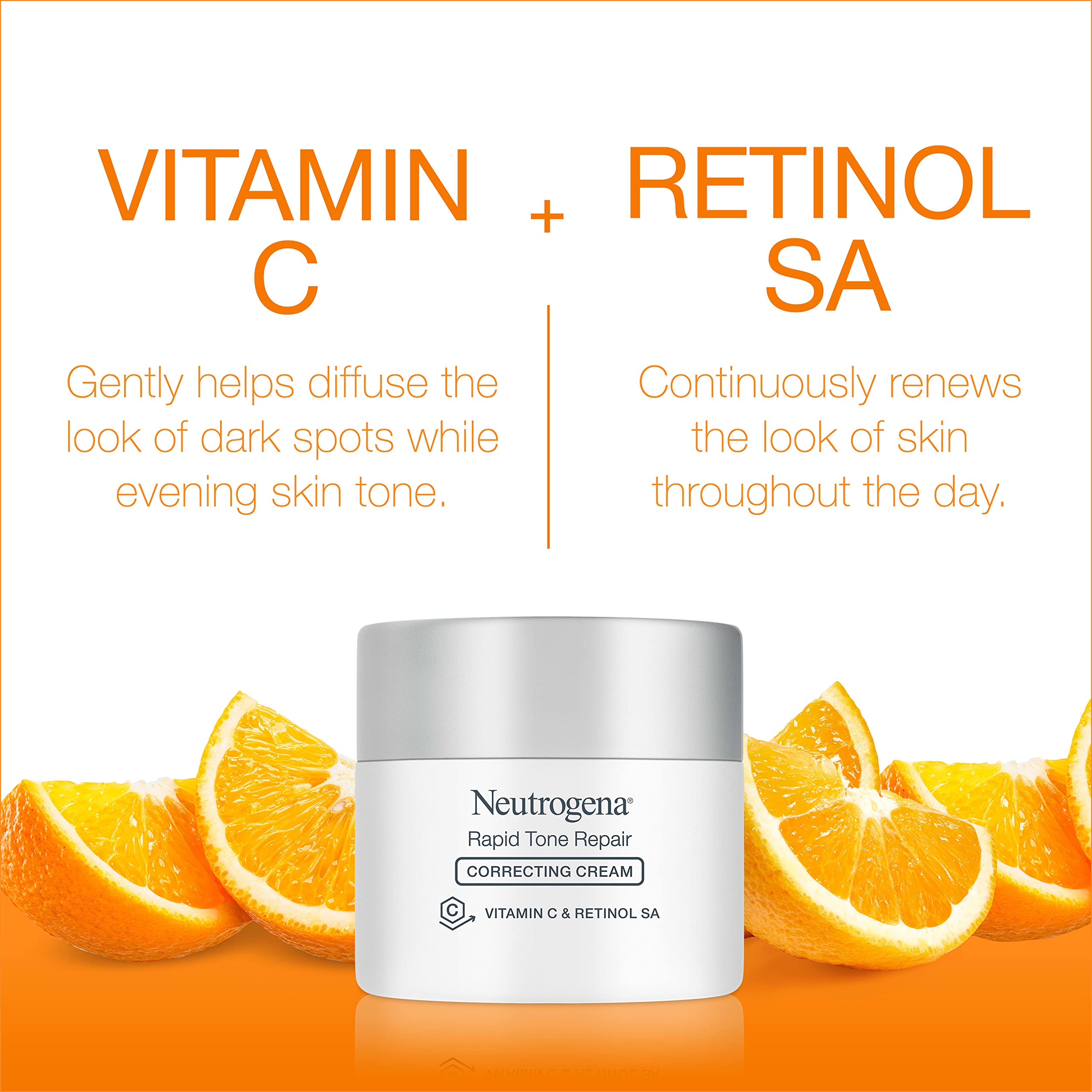 Neutrogena Retinol + Vitamin C Correcting Cream applied on skin for smoothing.