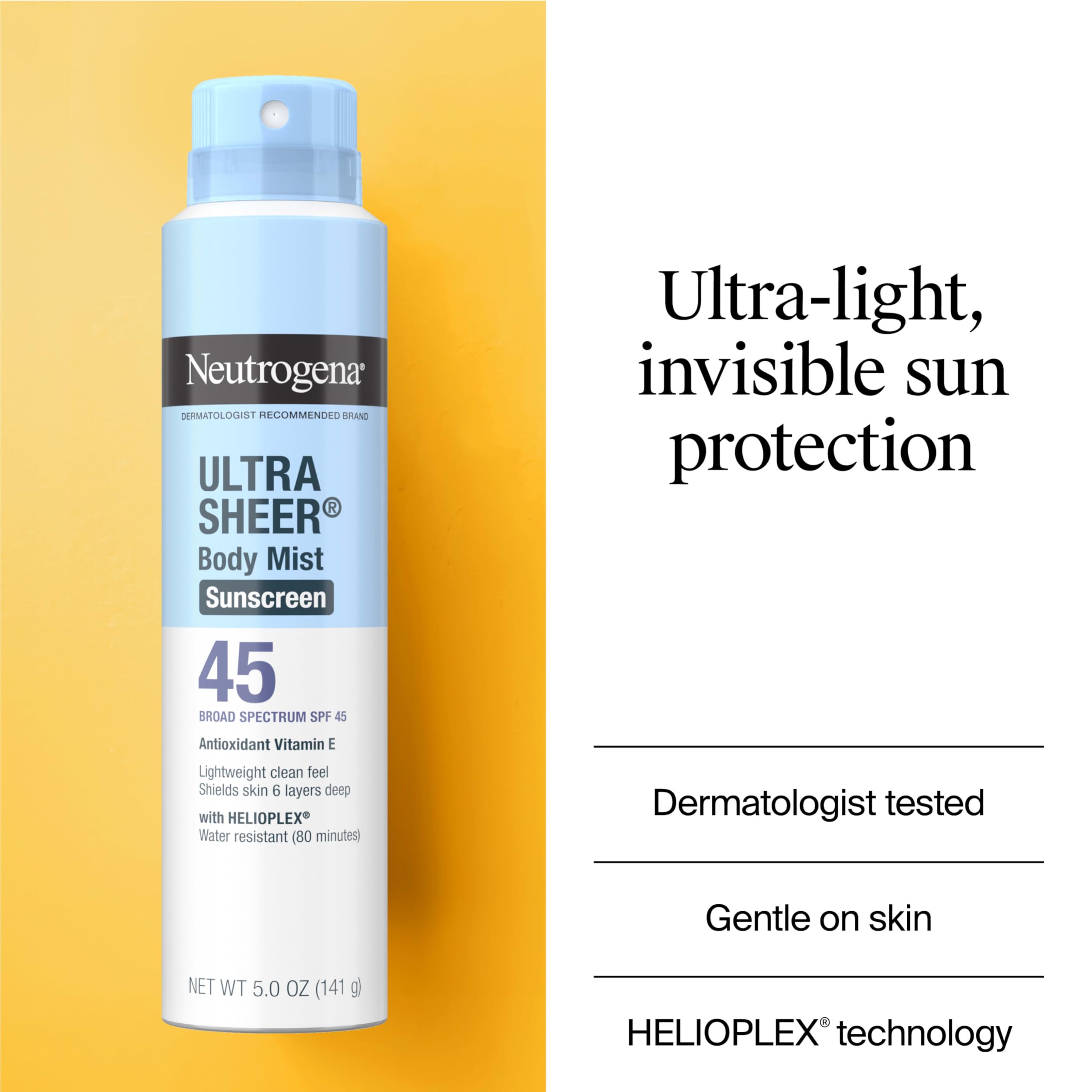 Neutrogena sheer ultralight finish sprays on light and fast.