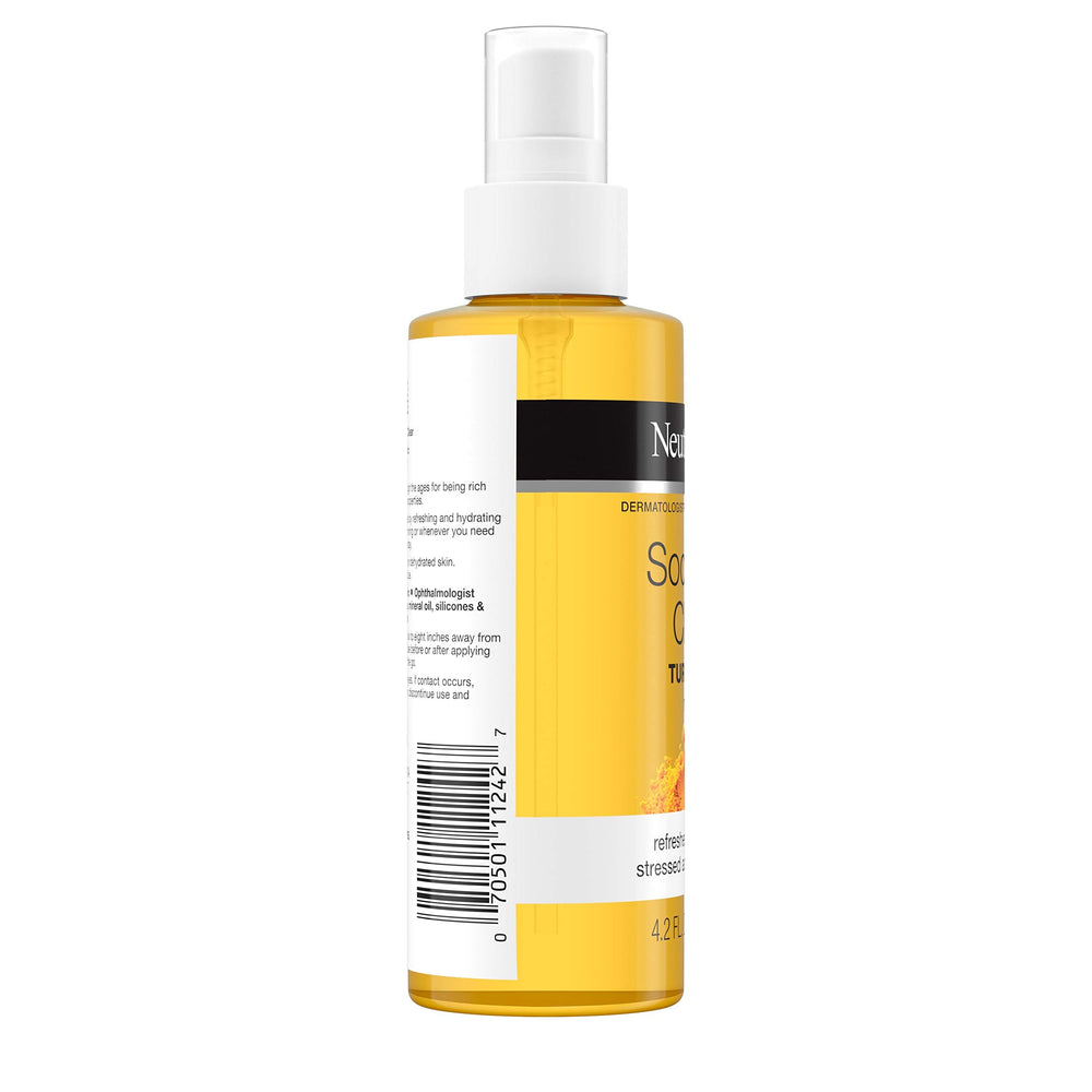 Neutrogena Soothing Clear Turmeric Mist on dresser suggests convenient skincare routine.