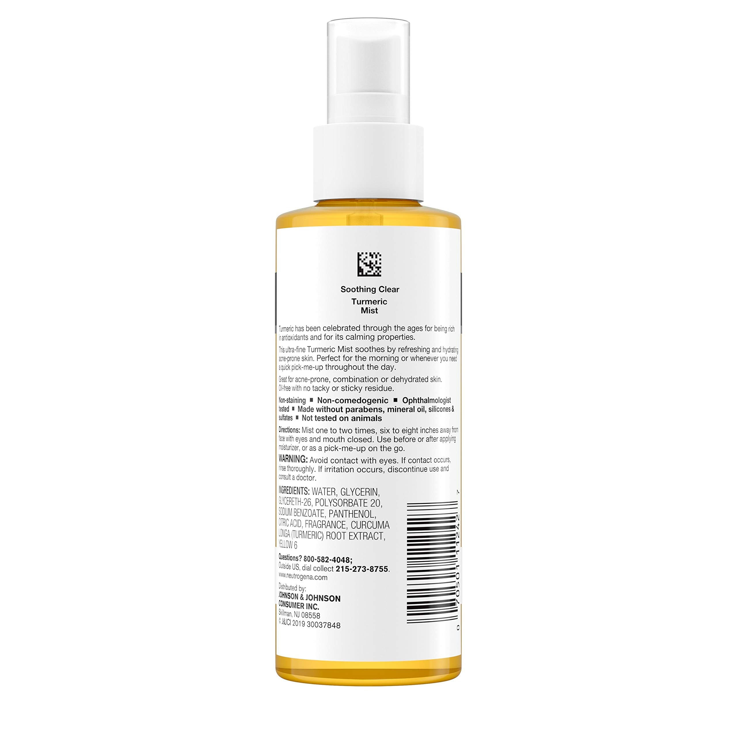 Neutrogena Soothing Clear Turmeric Mist spray action shows ultra-fine mist for quick refresh.