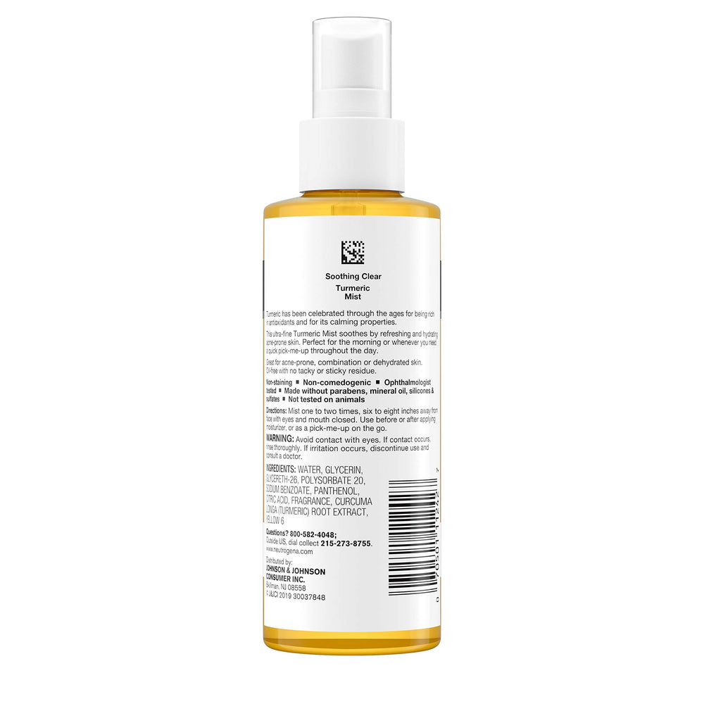 Neutrogena Soothing Clear Turmeric Mist spray action shows ultra-fine mist for quick refresh.