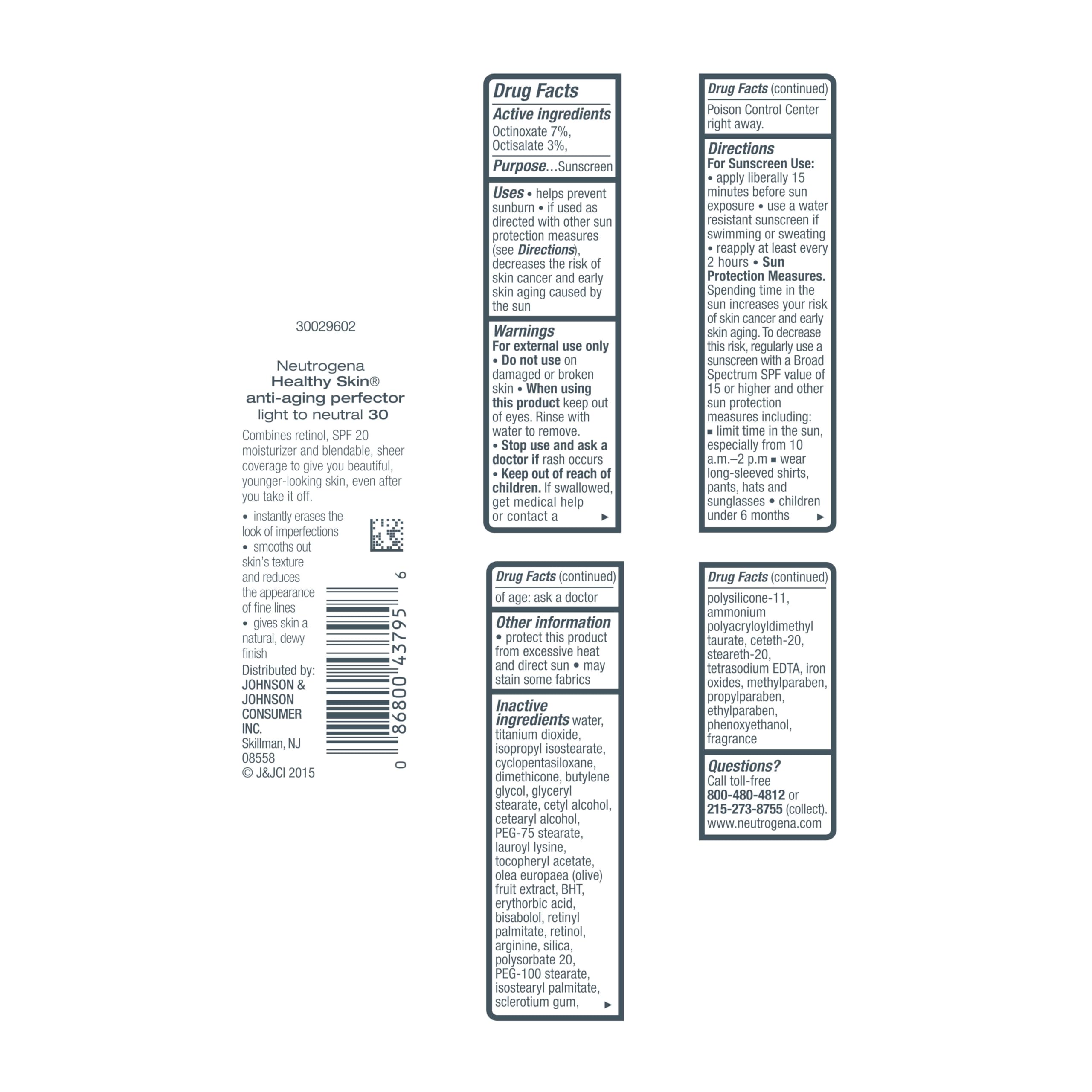Neutrogena SPF 20 daily protection close-up label.