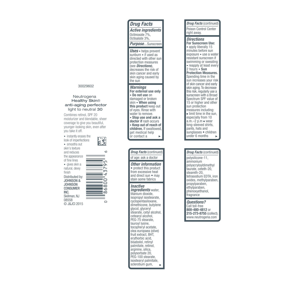 Neutrogena SPF 20 daily protection close-up label.