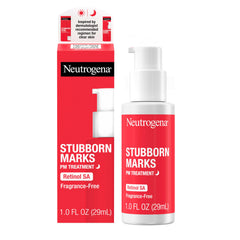 Neutrogena Stubborn Marks PM Treatment bottle supports overnight post-acne marks improvement.