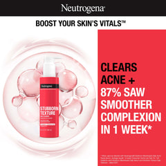 Neutrogena Stubborn Texture bottle pour demonstrates easy, fragrance-free cleansing for acne-prone skin.