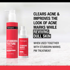 Neutrogena Stubborn Texture fragrance-free packaging emphasizes clean, dermatologist-recommended formulation.