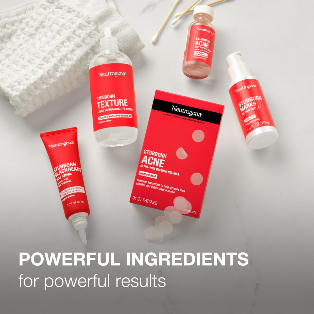 Neutrogena Stubborn Texture Serum fragrance-free label communicates gentleness on sensitive skin