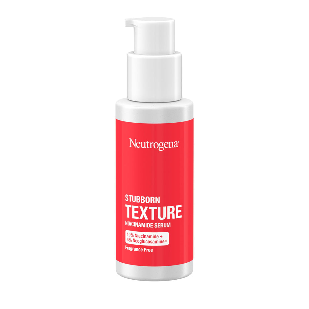Neutrogena Stubborn Texture Serum application scene emphasizes smoothing, hydrating skin daily