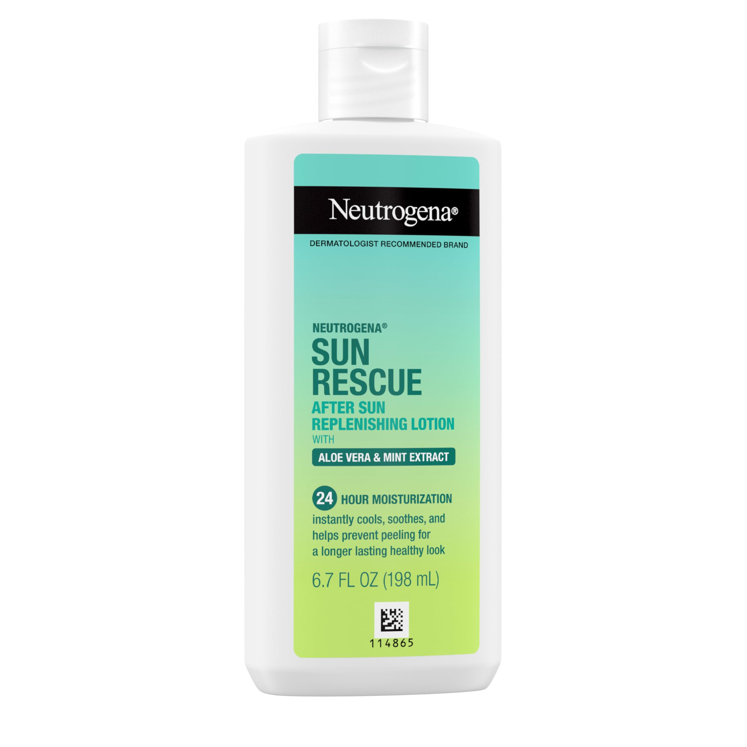 Neutrogena Sun Rescue After Sun Lotion ingredients close-up highlights aloe vera.