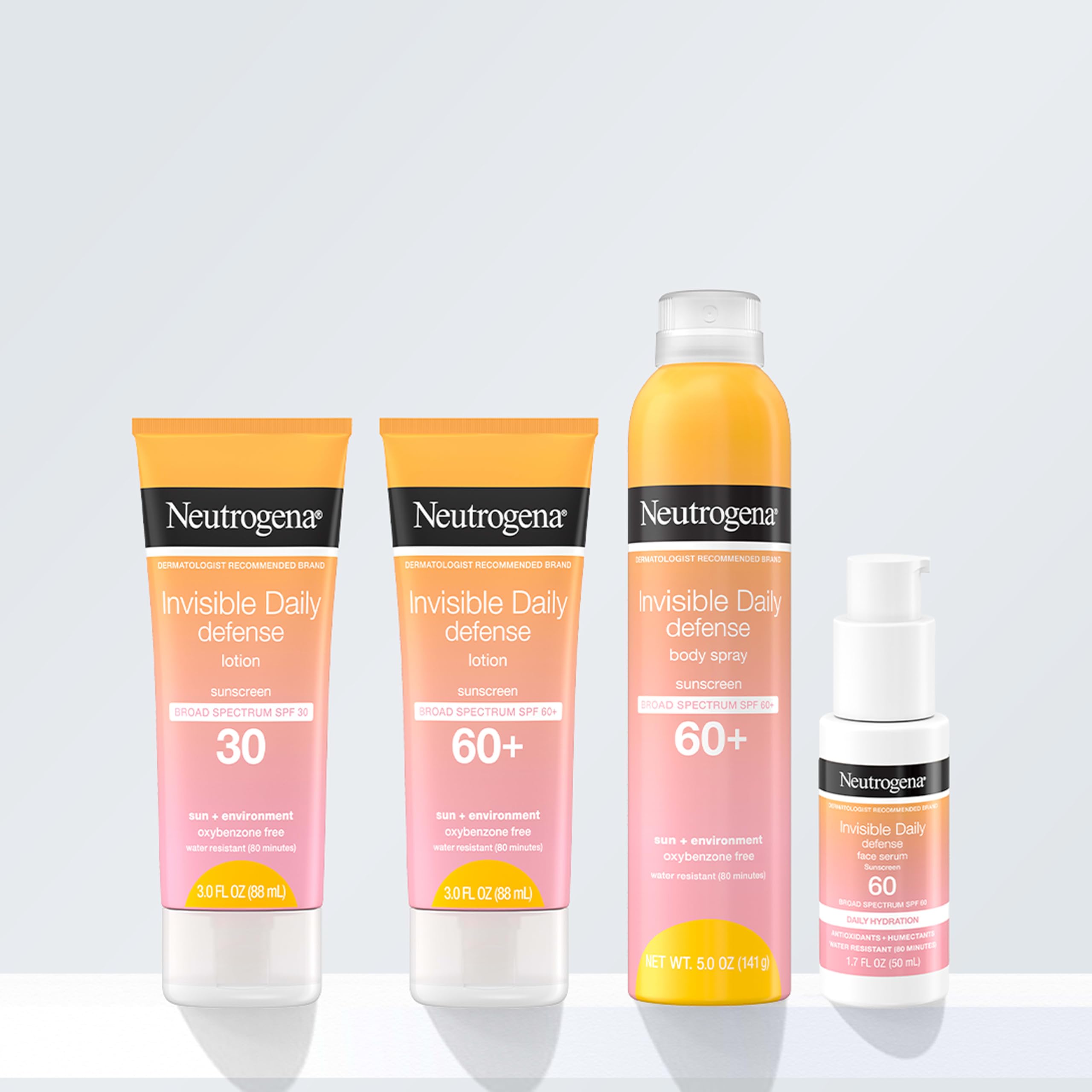 Oxybenzone-free Neutrogena sunscreen bottle protecting skin from sun and environment.