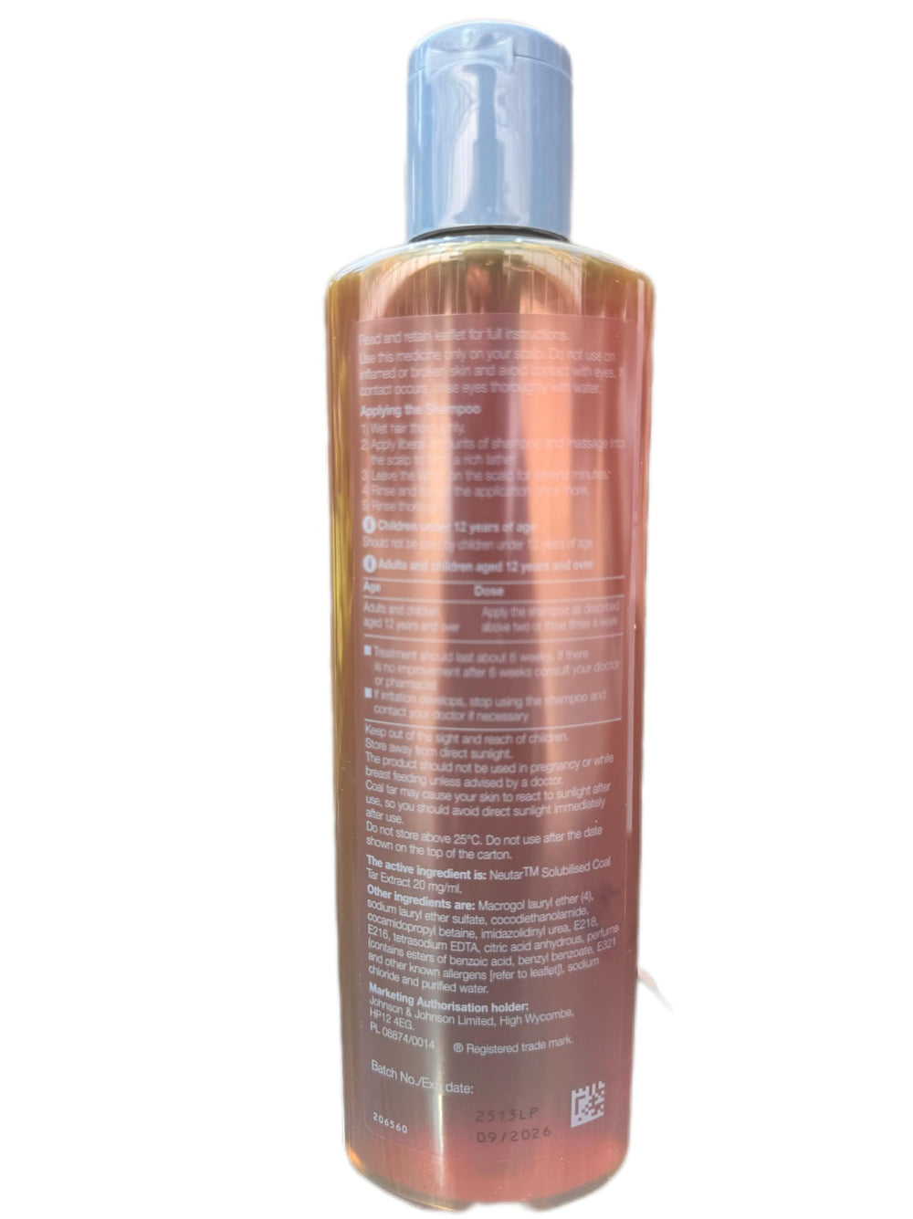 Neutrogena T-Gel ingredient-label closeup highlights active formula for scalp care