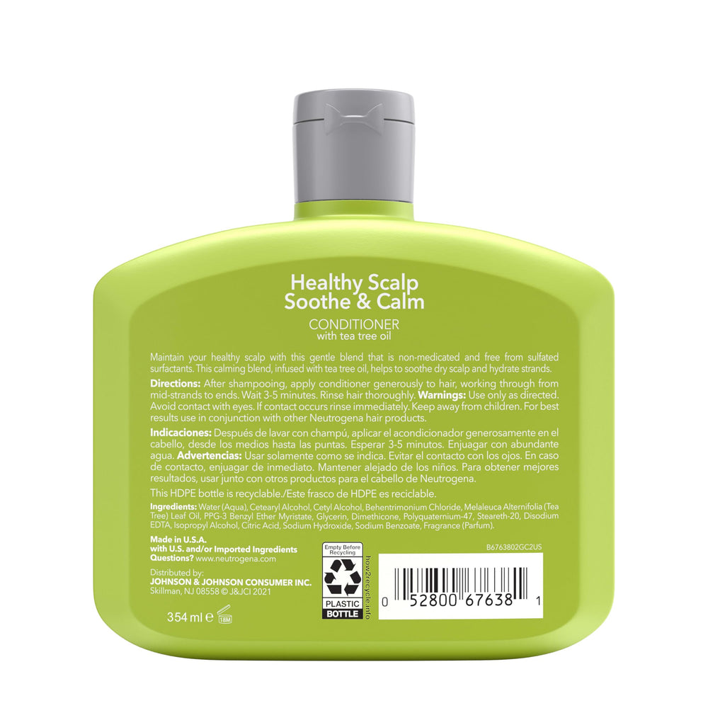 Neutrogena Tea Tree Oil Conditioner in-shower scene suggests daily routine compatibility.