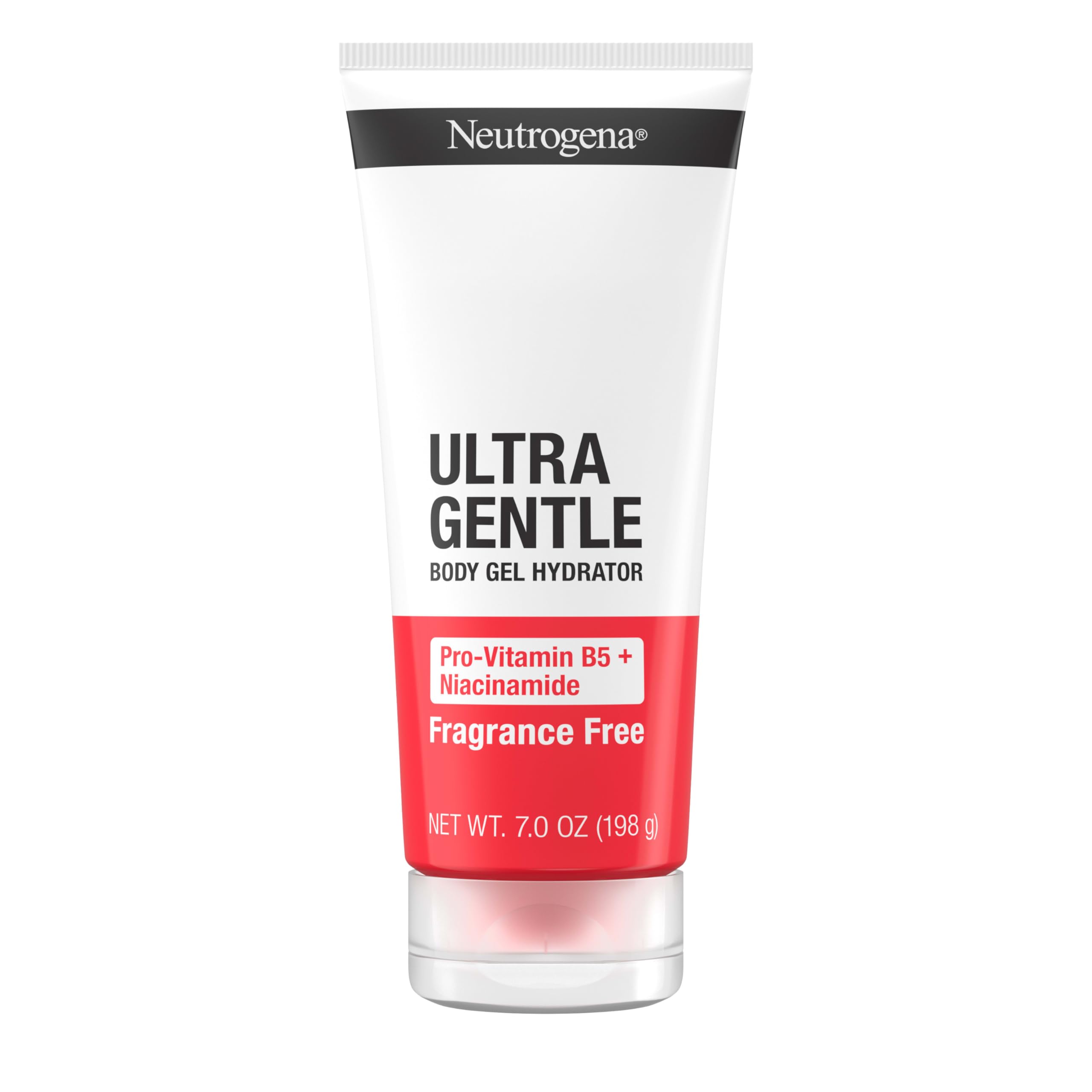 Neutrogena Ultra Gentle Body Gel Hydrator bottle highlights fragrance-free hydration for acne-prone skin.