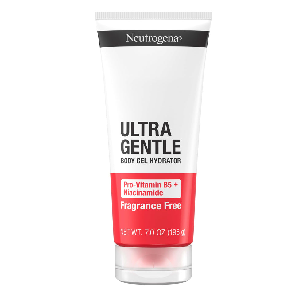 Neutrogena Ultra Gentle Body Gel Hydrator bottle highlights fragrance-free hydration for acne-prone skin.